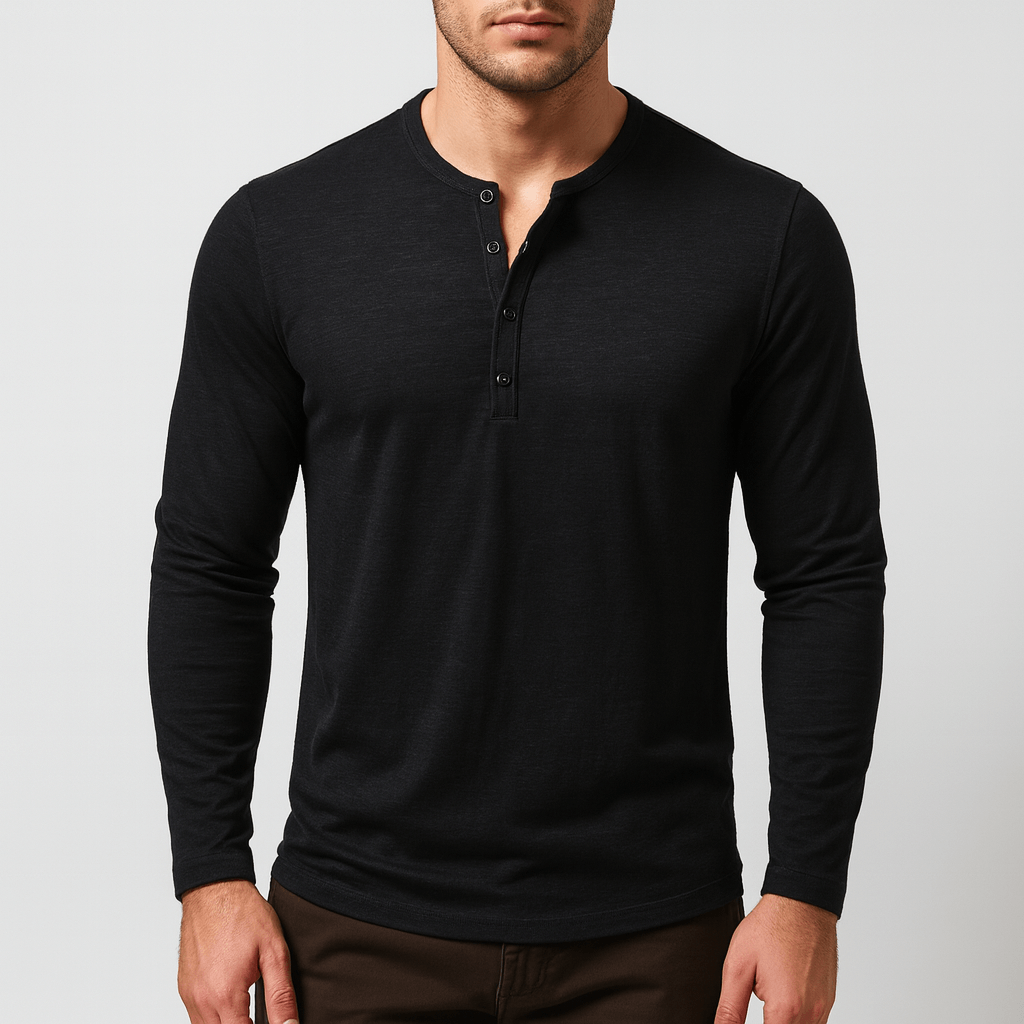 LuxeoutFit | Katoenmix Henley met knoopplacket en lange mouwen 0