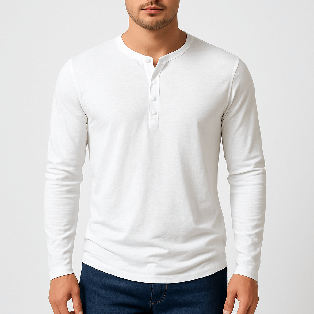 LuxeoutFit | Katoenmix Henley met knoopplacket en lange mouwen 4