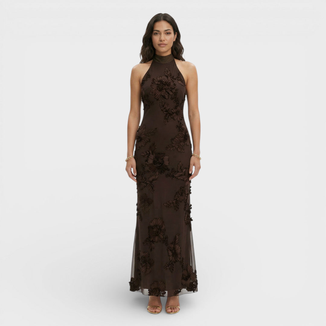 Maxi-jurk | Geborduurde bloemen en open rug 0