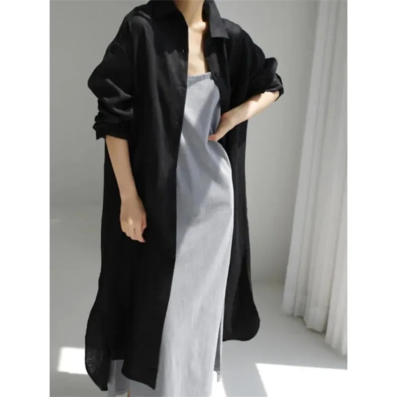 Maxi robe chemise pour femmes avec boutons et fente | Navando