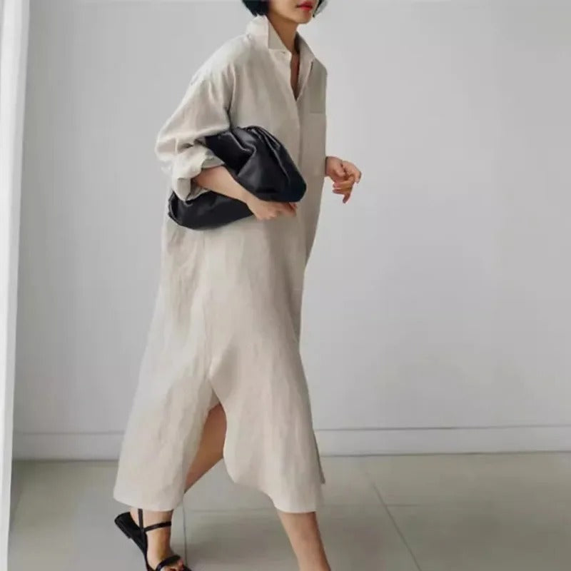 Maxi robe chemise pour femmes avec boutons et fente | Navando