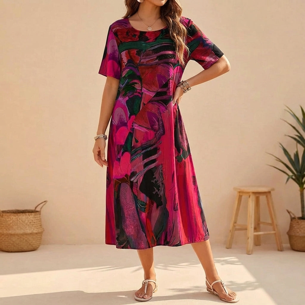 Midi-Jurk Met Artistieke Print | Navando