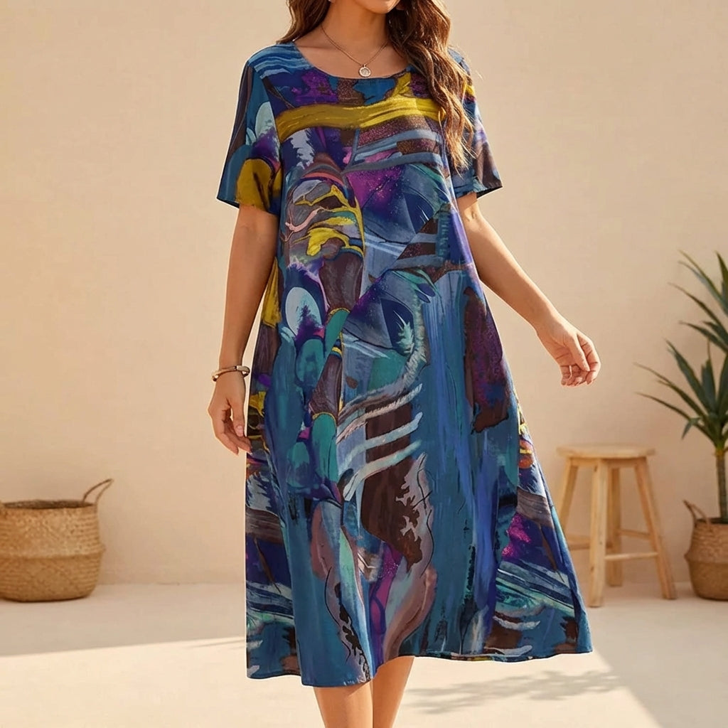 Midi-Jurk Met Artistieke Print | Navando