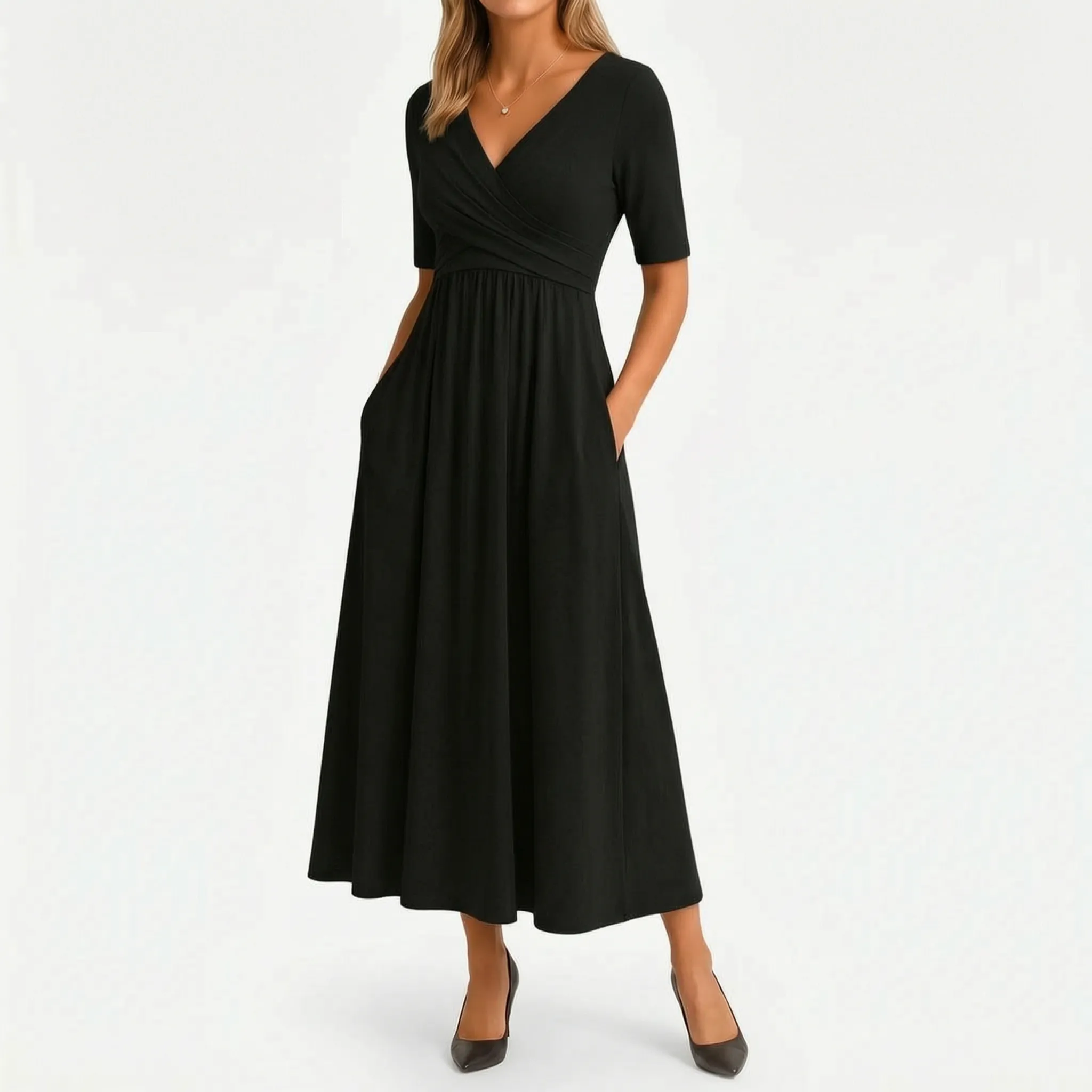 Midi-Jurk Met Elegante Wikkelhalslijn | Navando 