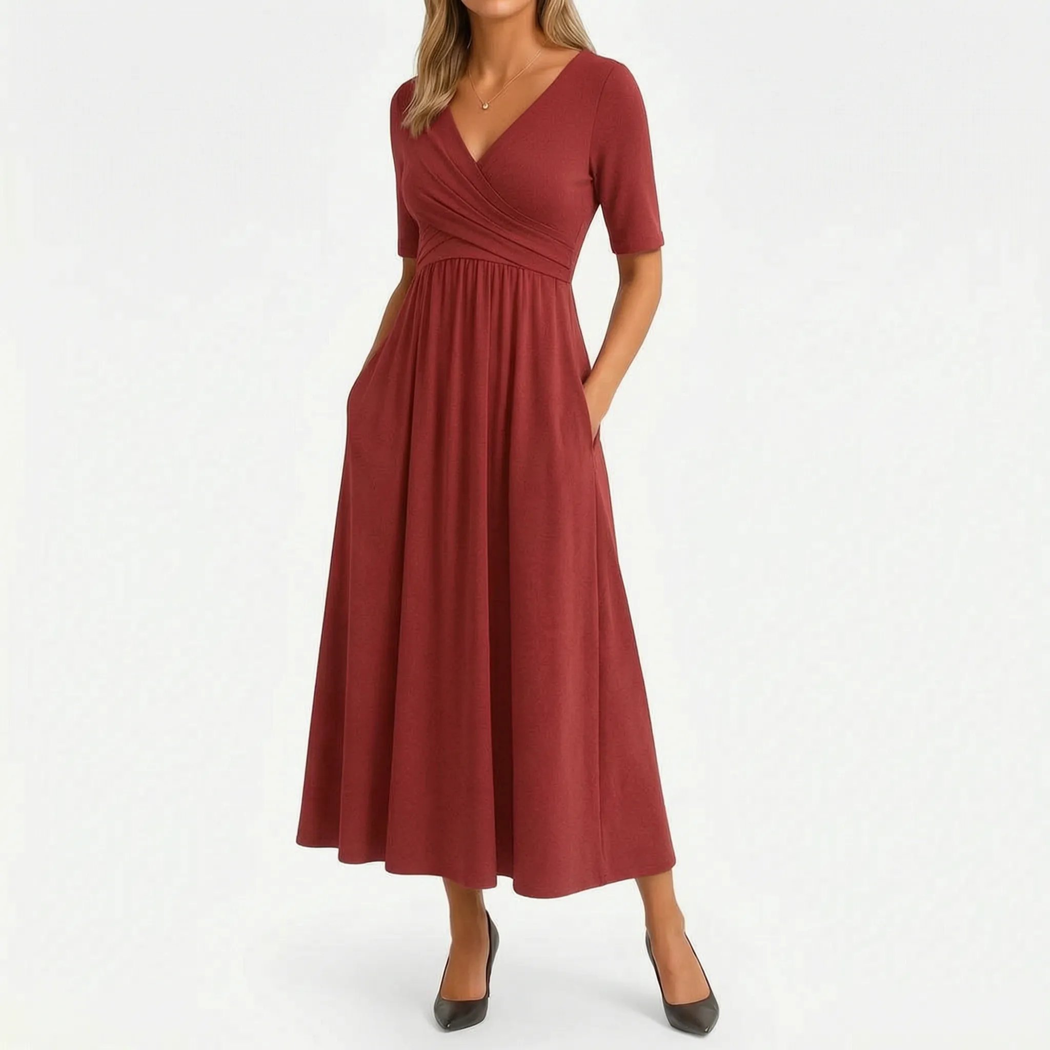 Midi-Jurk Met Elegante Wikkelhalslijn | Navando 