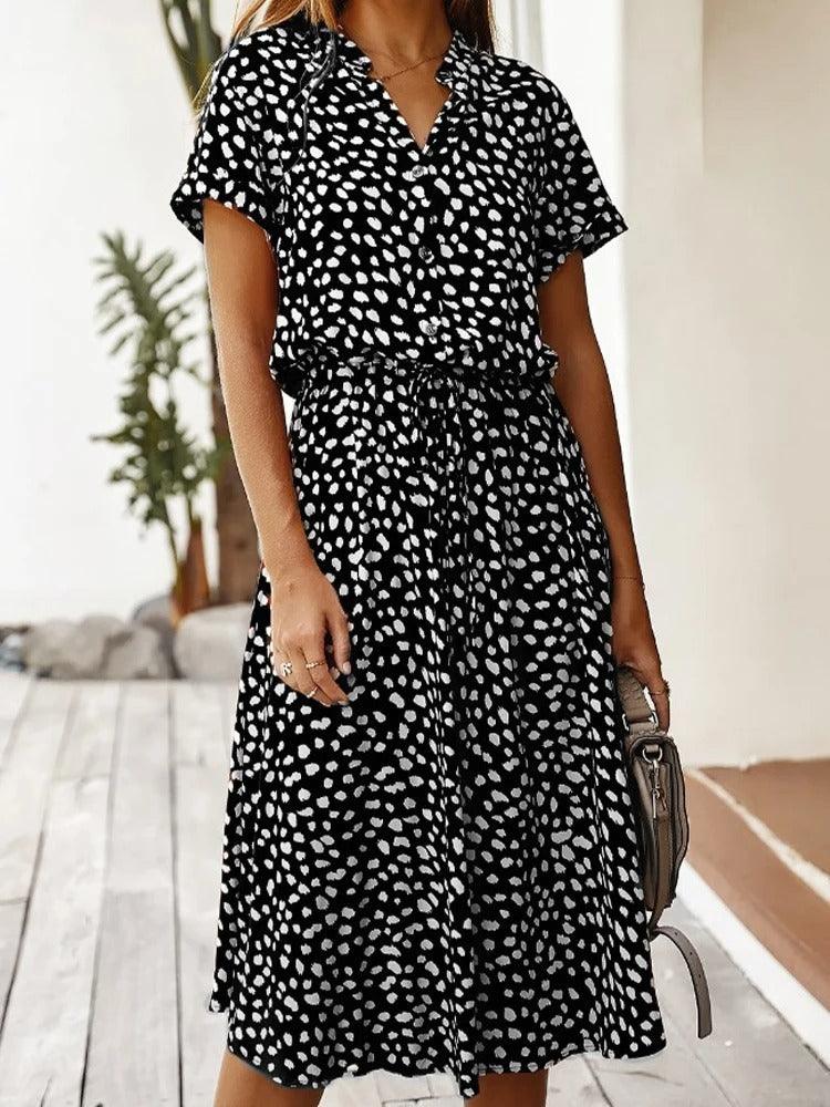 Midi Blousejurk Met Korte Mouwen | Navando