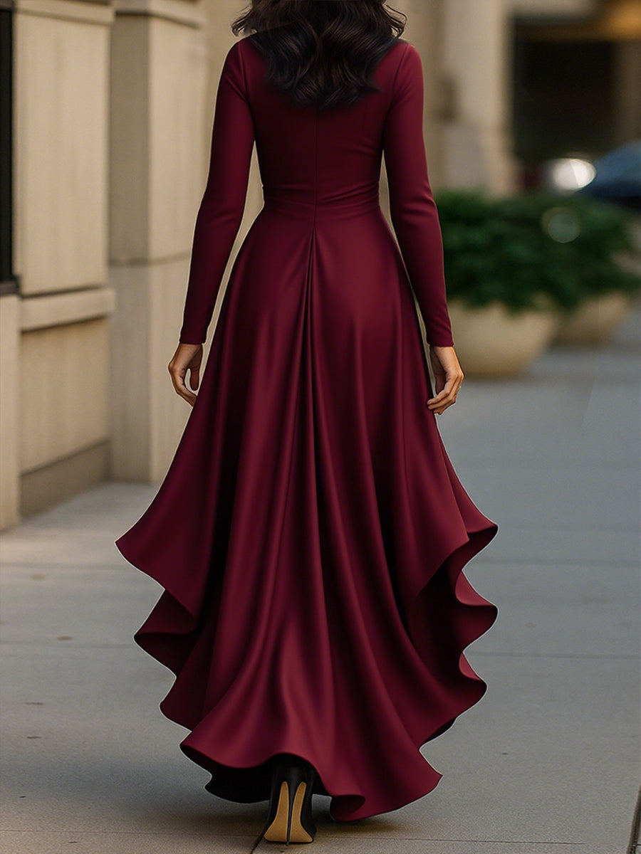 Midnight Elegance | Draped satin maxi jurk met lange mouwen 7