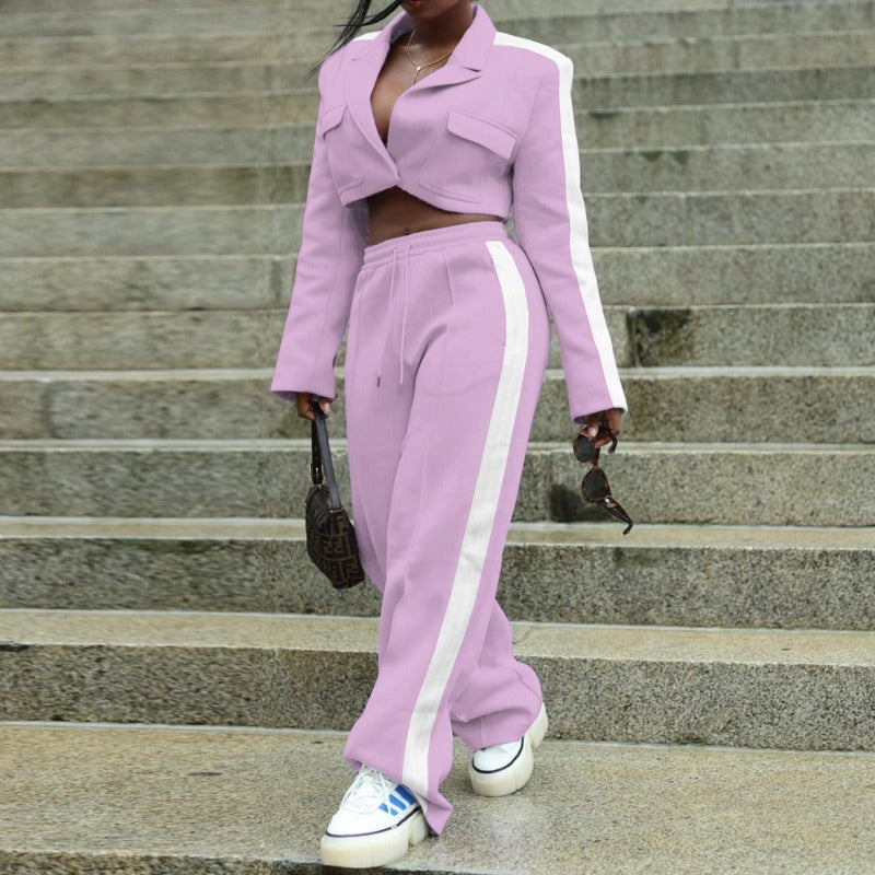 Milena | Lichte tweedelige set met cropped top en hoge taille broek 0