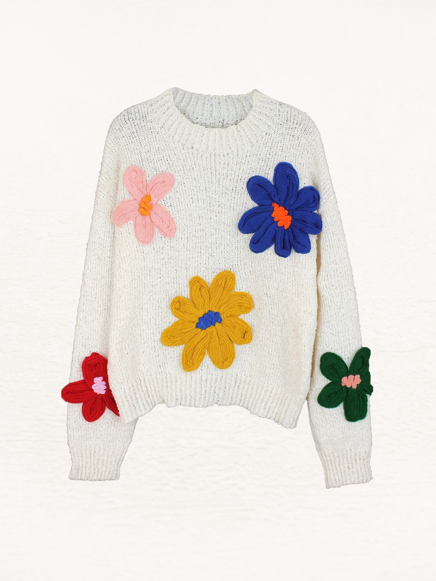 Lila – Witte Gebreide Trui met Bloemenprint