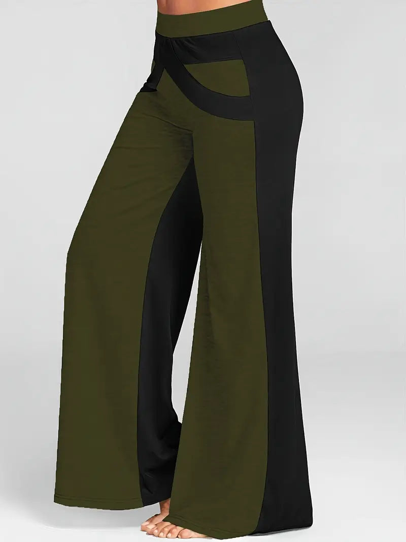 Mode Outlet | Kleurblokdesign wijde pijpen broek 4