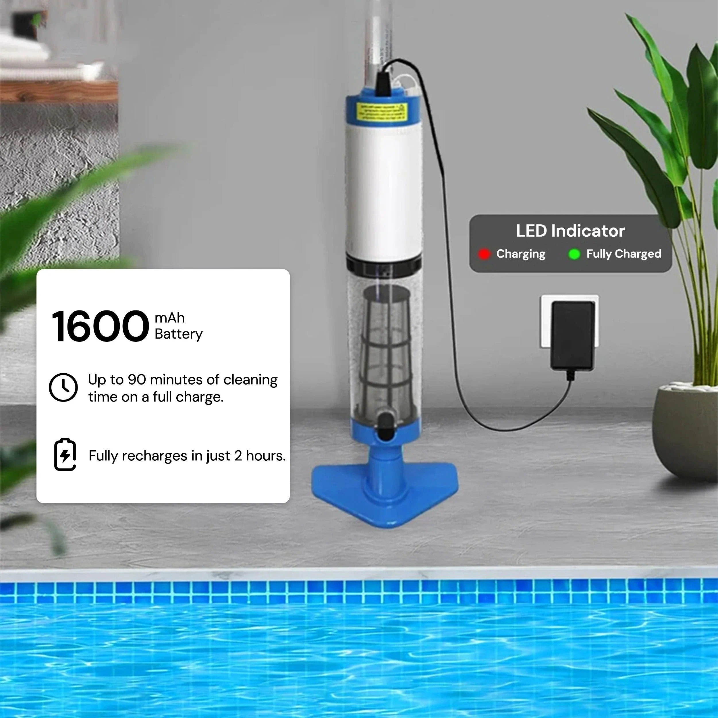 Moderne Snoerloze Oplaadbare Blauwe Zwembadstofzuiger | Navando 