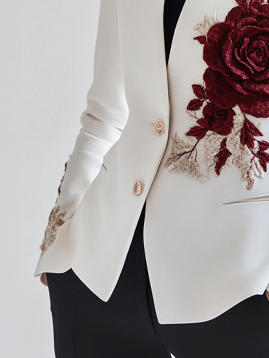 Mooyius | Witte blazer met rozenborduursel 3