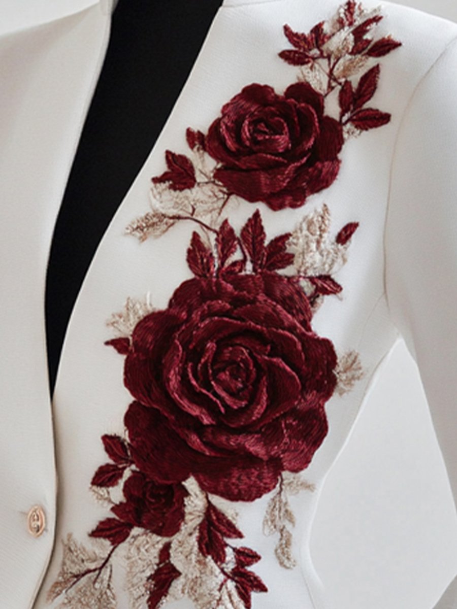Mooyius | Witte blazer met rozenborduursel 4