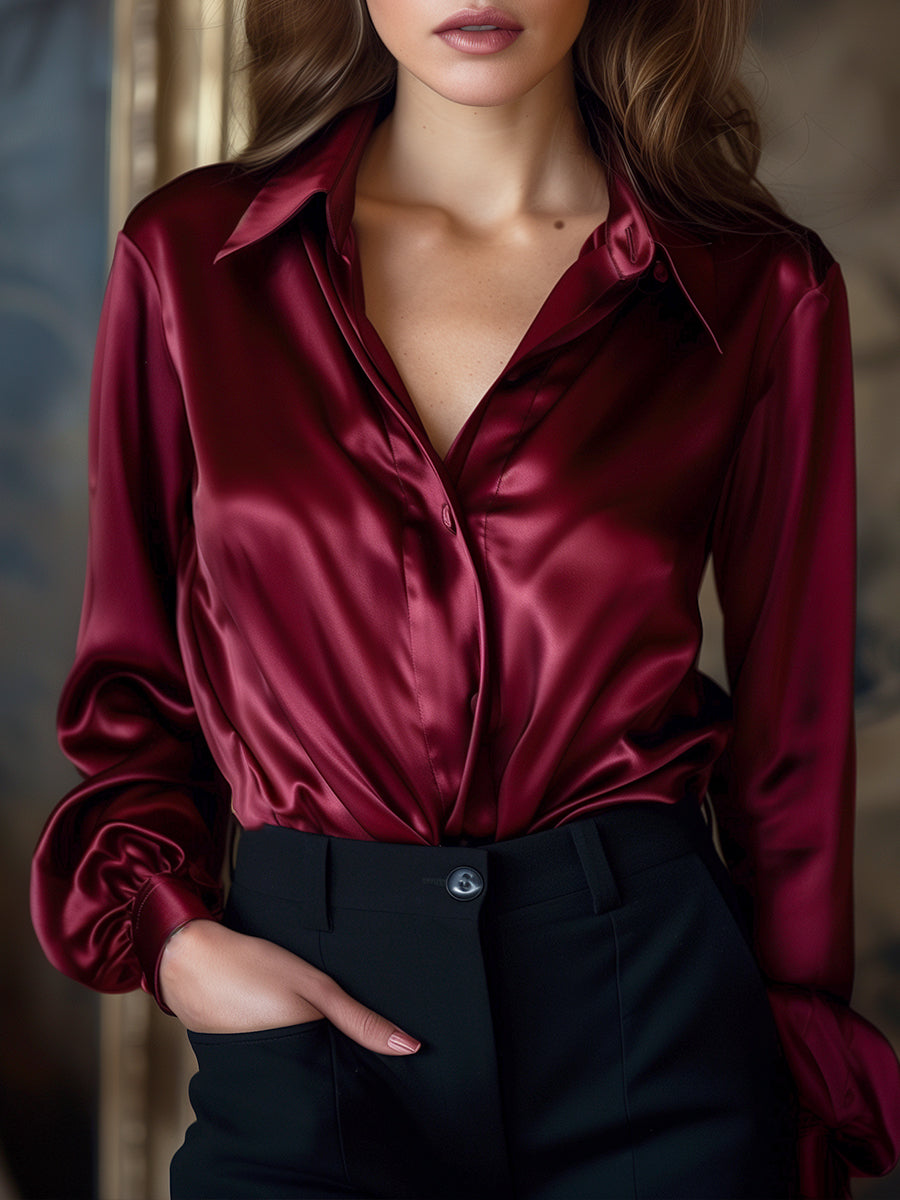 Mooyius | Zachte satijnen blouse met lange mouwen 2
