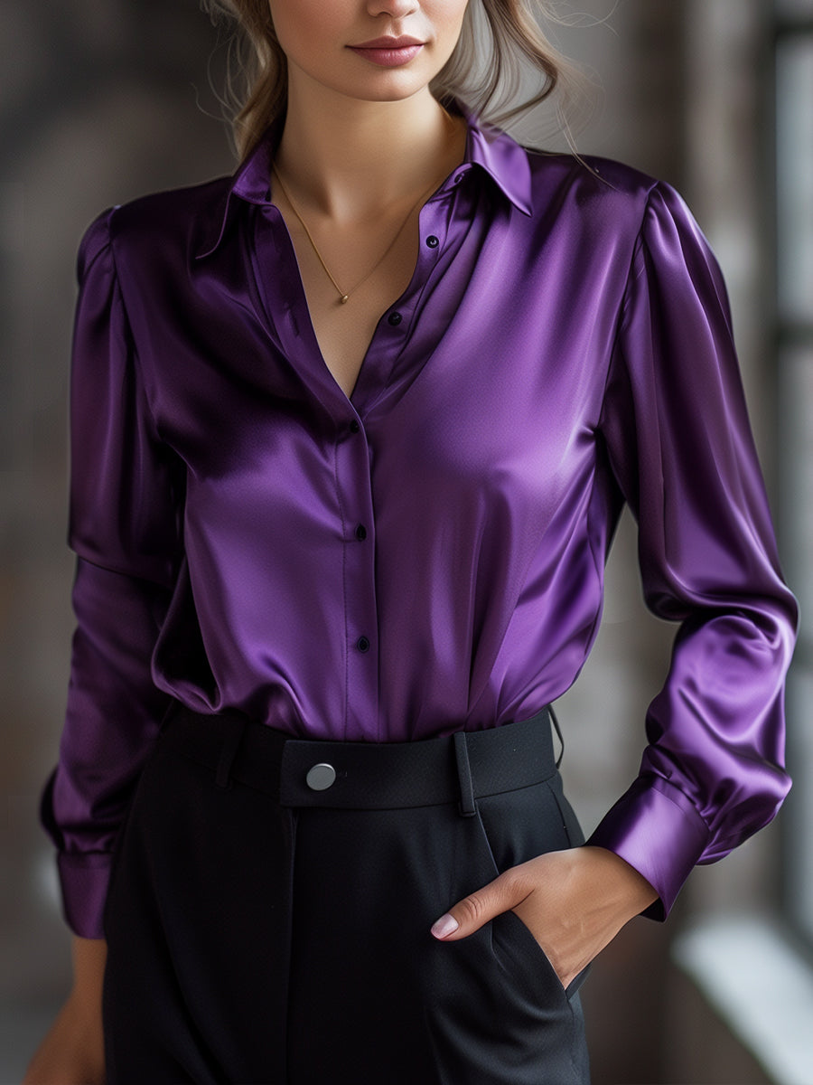 Mooyius | Zachte satijnen blouse met lange mouwen 5