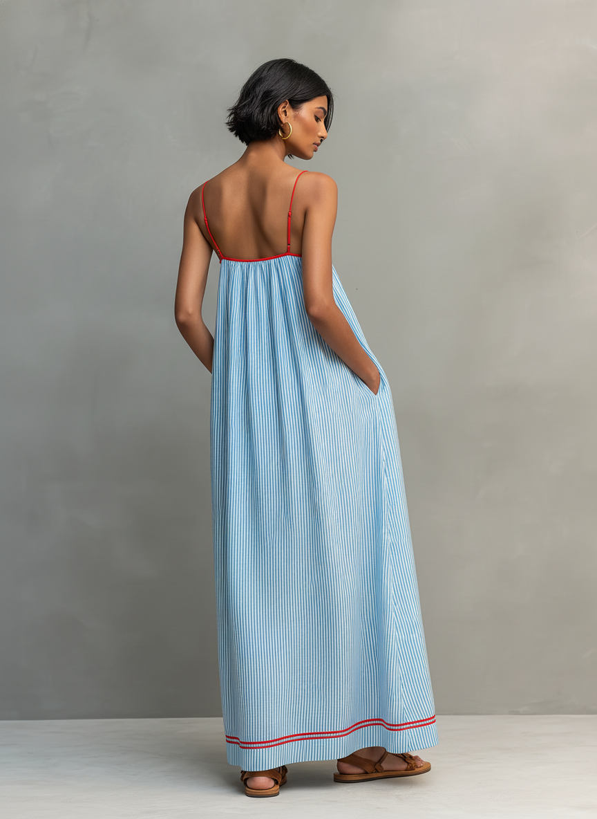 Mouwloze Gestreepte Casual Maxi Jurk | Navando