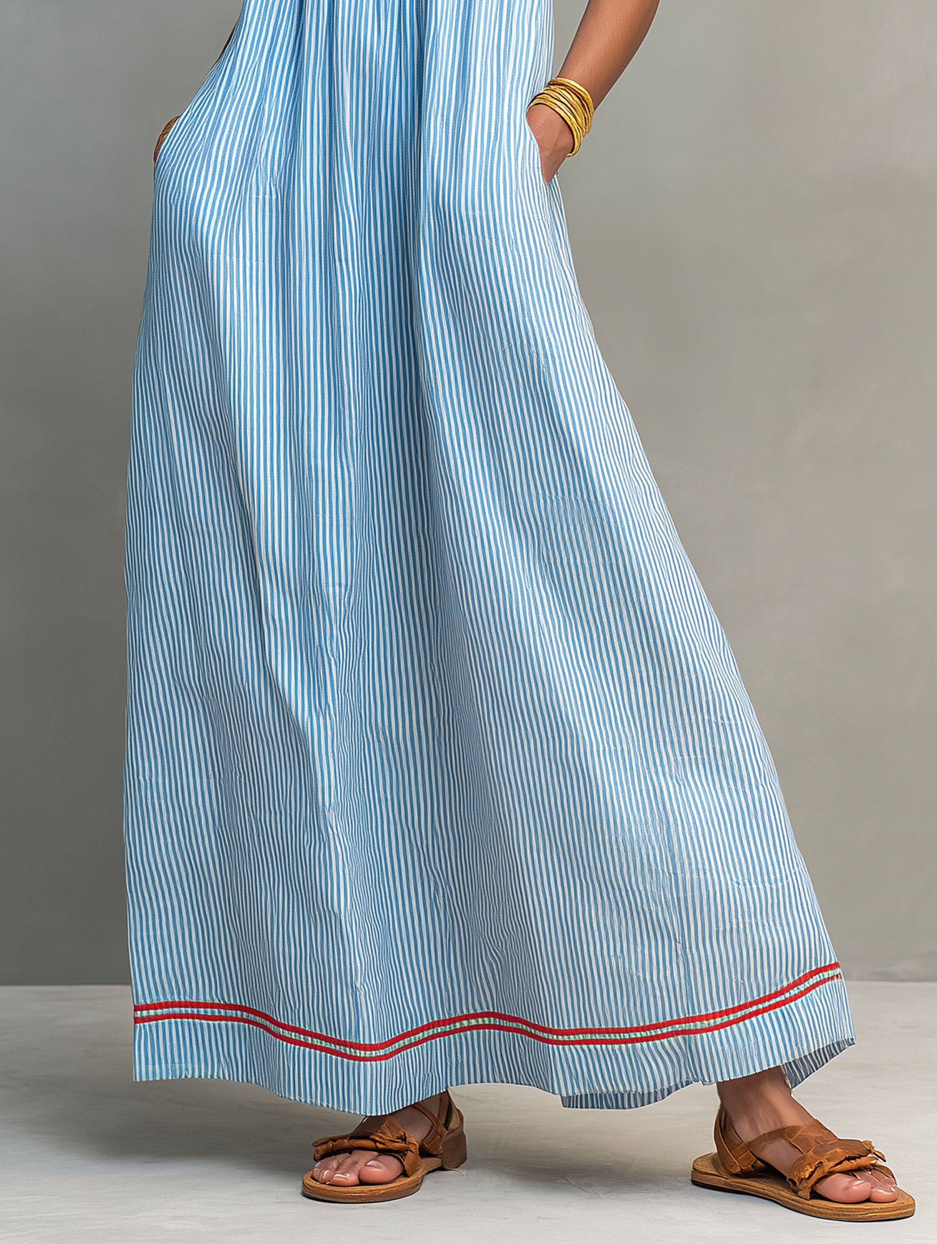 Mouwloze Gestreepte Casual Maxi Jurk | Navando