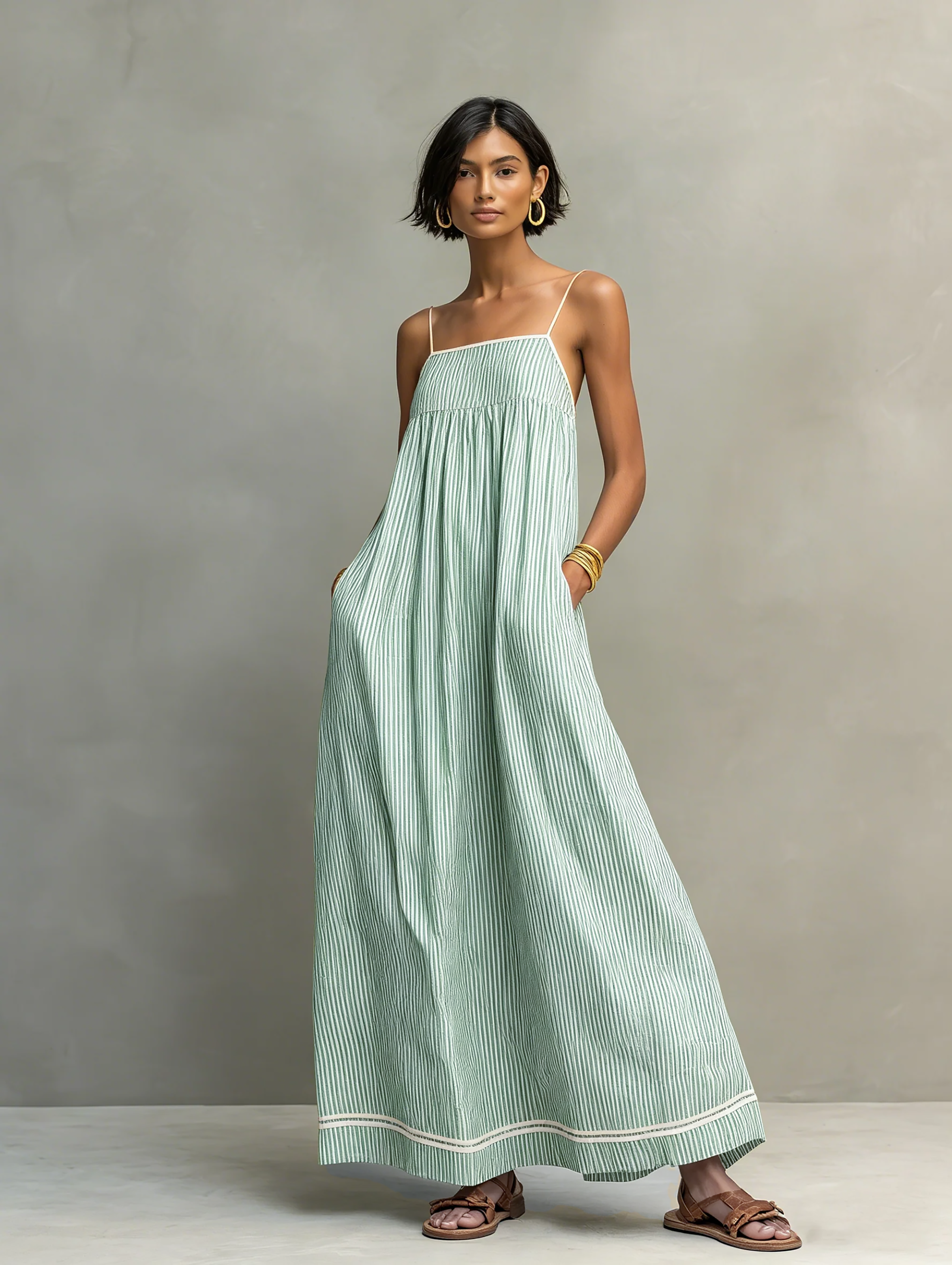 Mouwloze Gestreepte Casual Maxi Jurk | Navando