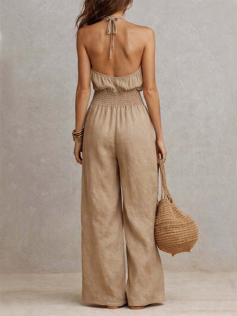 Mouwloze Halter Jumpsuit Met Wijde Pijpen | Navando