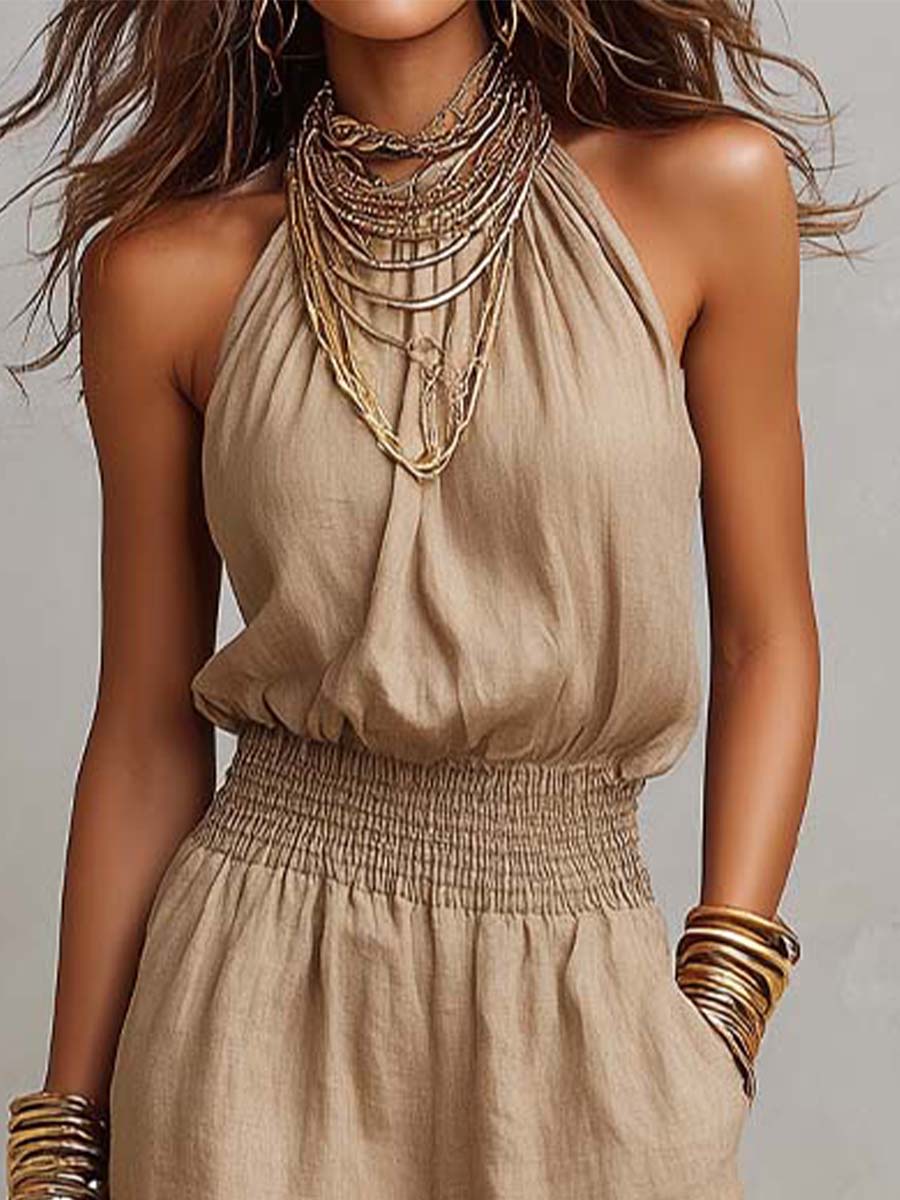 Mouwloze Halter Jumpsuit Met Wijde Pijpen | Navando