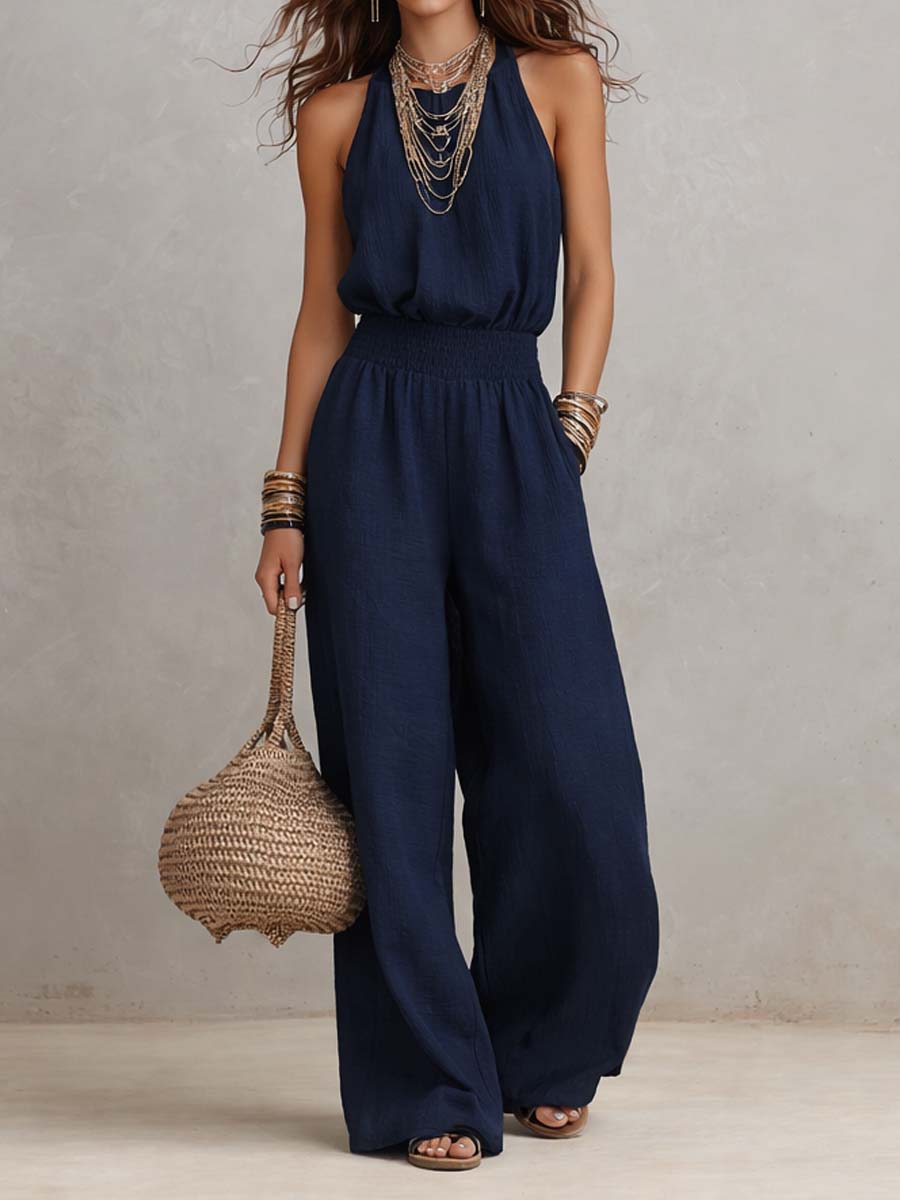 Mouwloze Halter Jumpsuit Met Wijde Pijpen | Navando