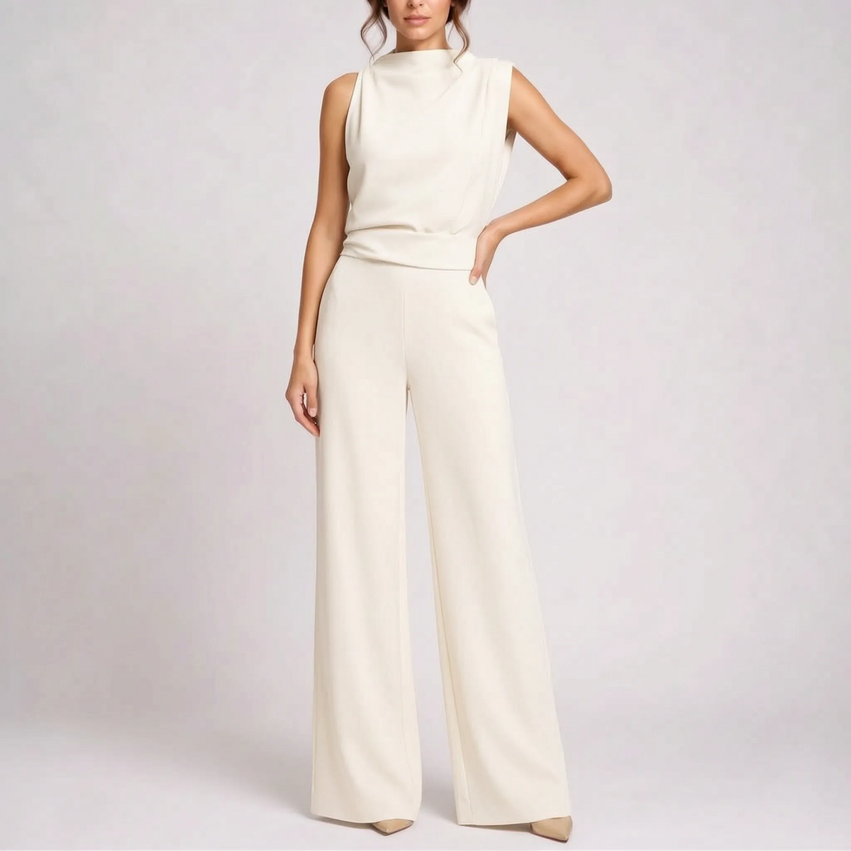 Mouwloze Jumpsuit Met Geaccentueerde Taille En Wijde Pijpen