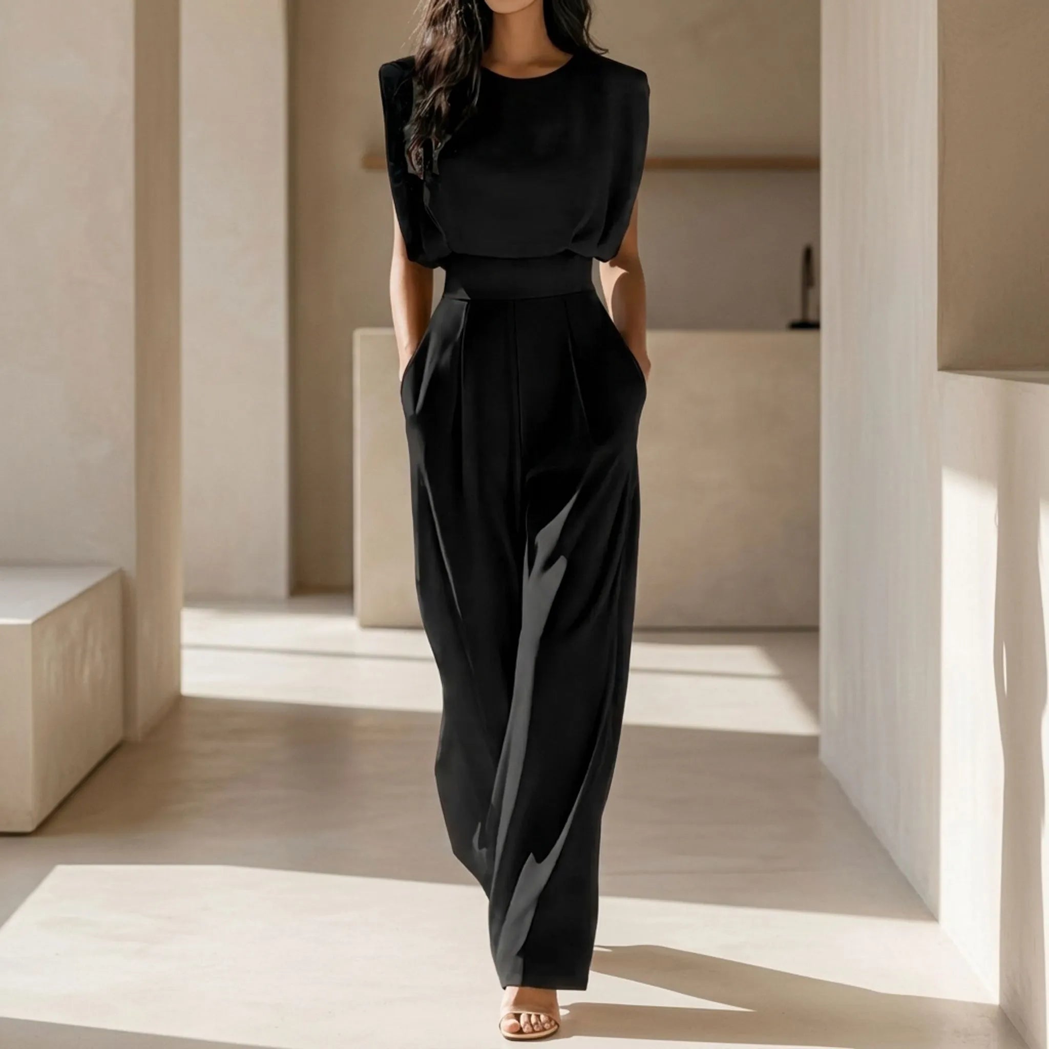 Mouwloze Jumpsuit Met Wijde Pijpen | Navando 