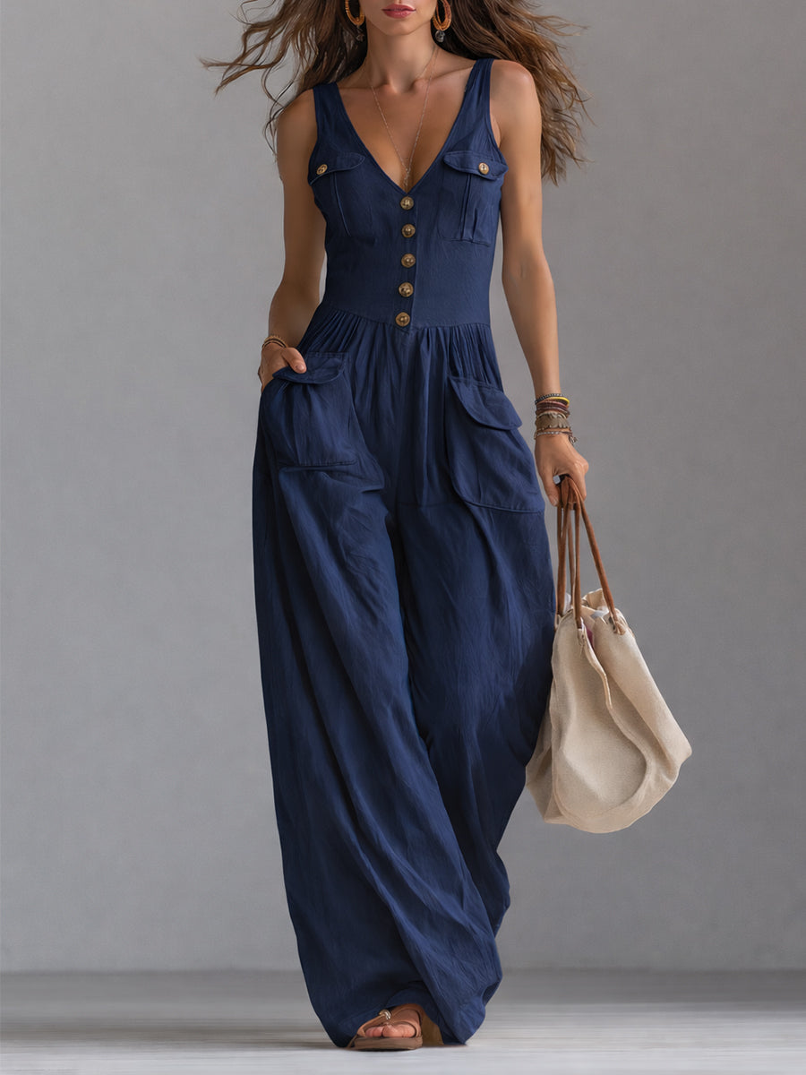 Mouwloze Jumpsuit Met Wijde Pijpen | Navando