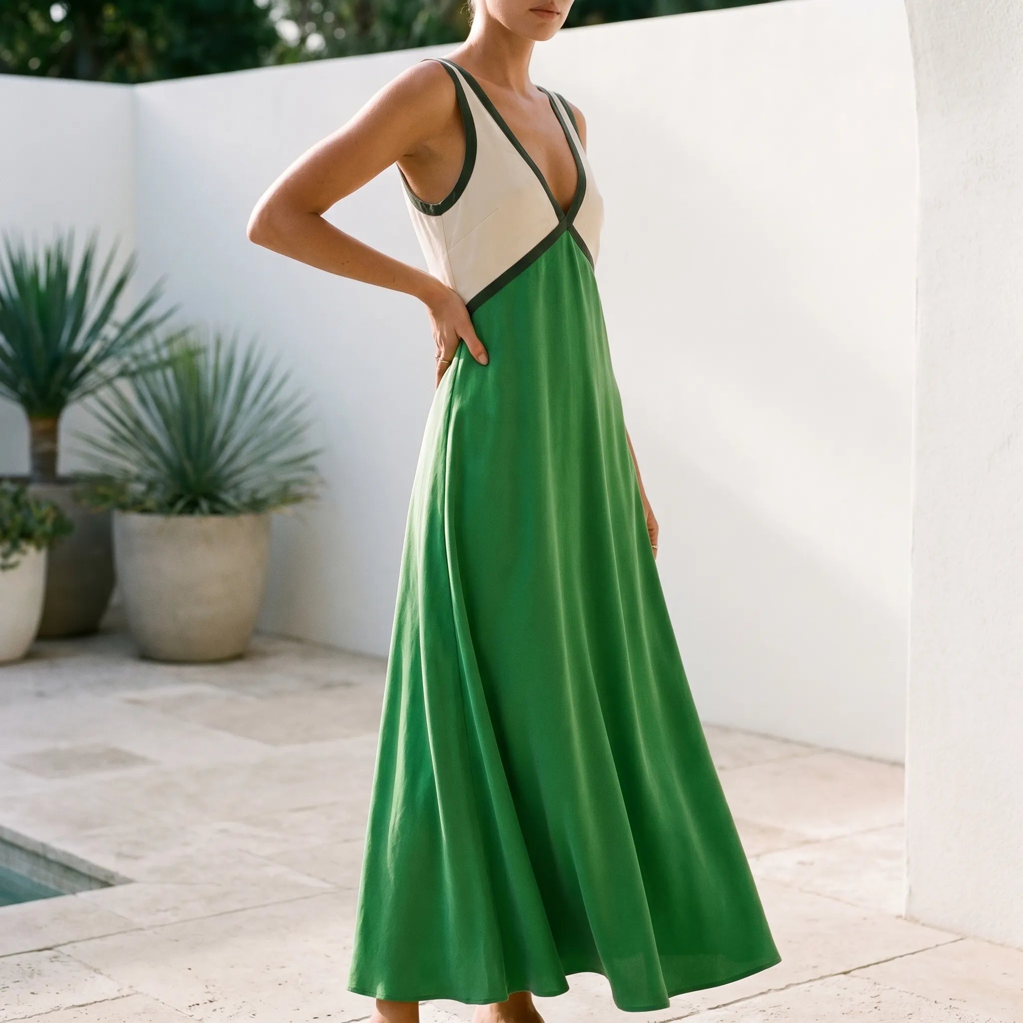 Mouwloze Maxi-Jurk Met Kleurblokken | Navando 
