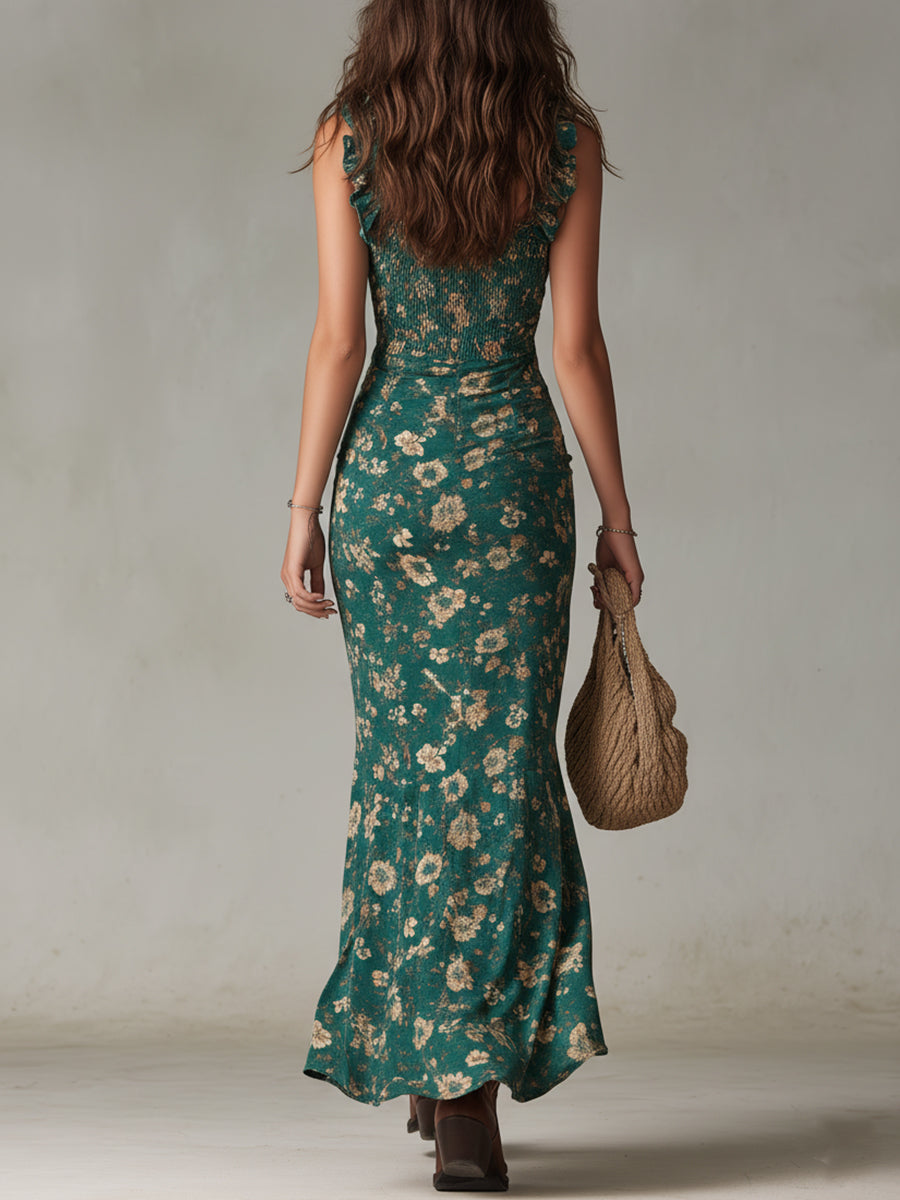 Mouwloze Maxi-Jurk Met Ruches En Hoge Split | Navando