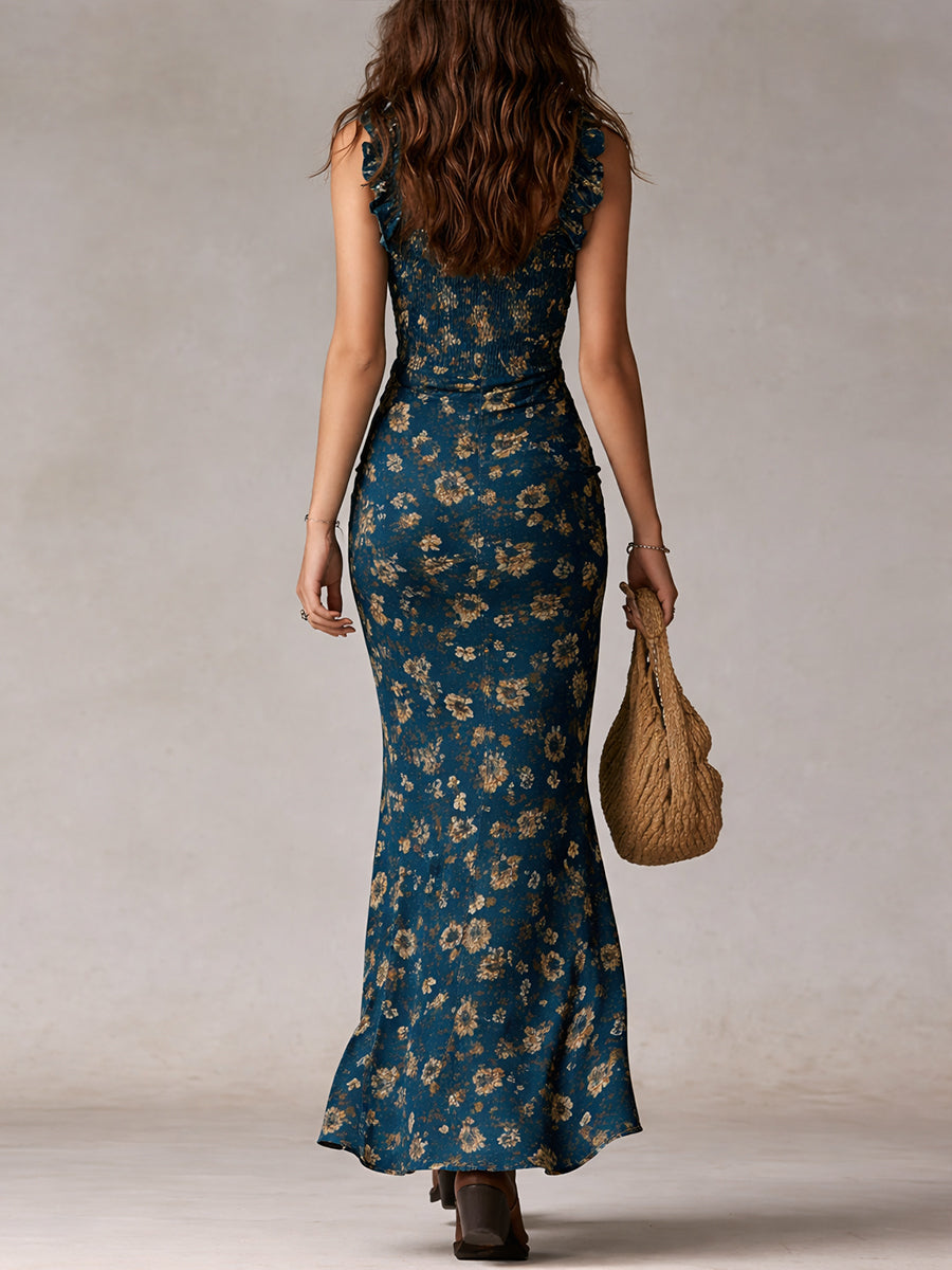 Mouwloze Maxi-Jurk Met Ruches En Hoge Split | Navando