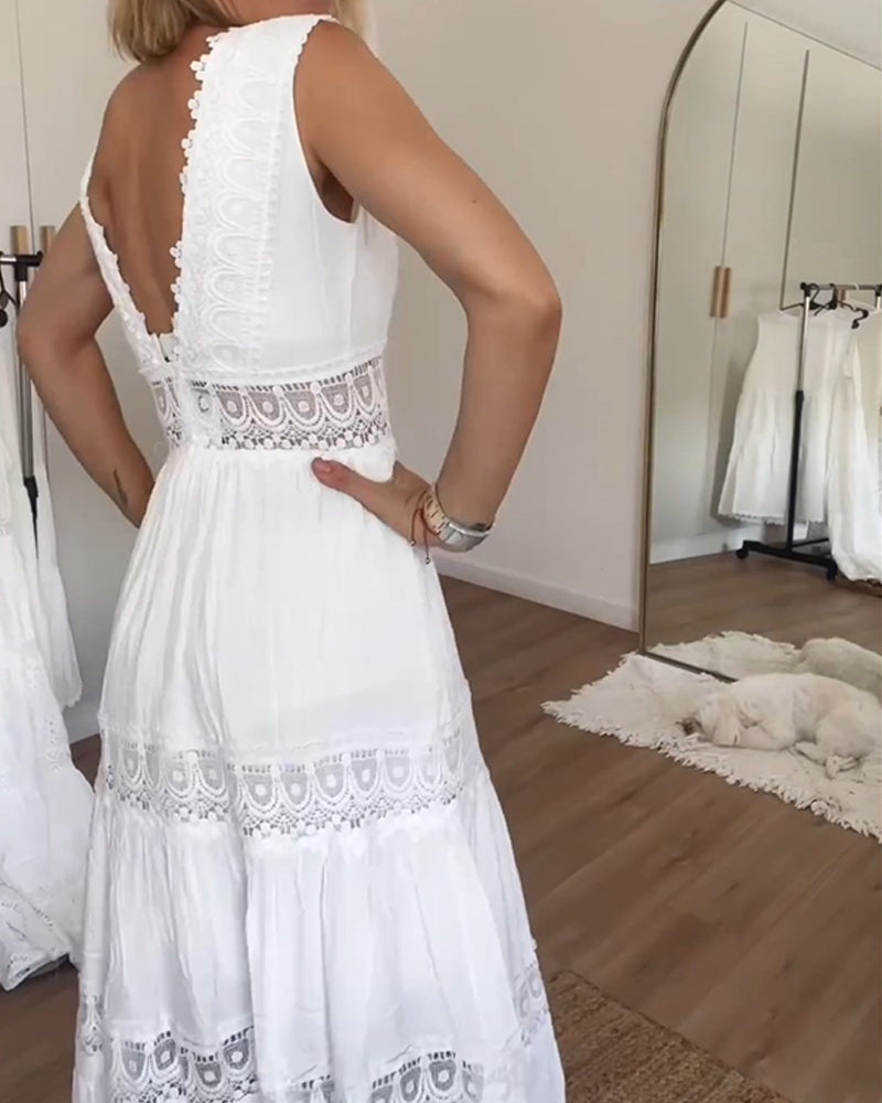 Mouwloze Midi-Jurk Met Kanten Details | Navando