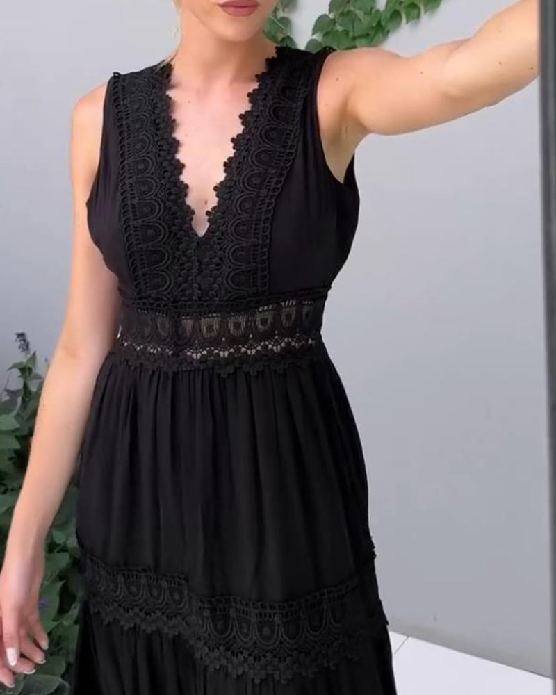 Mouwloze Midi-Jurk Met Kanten Details | Navando
