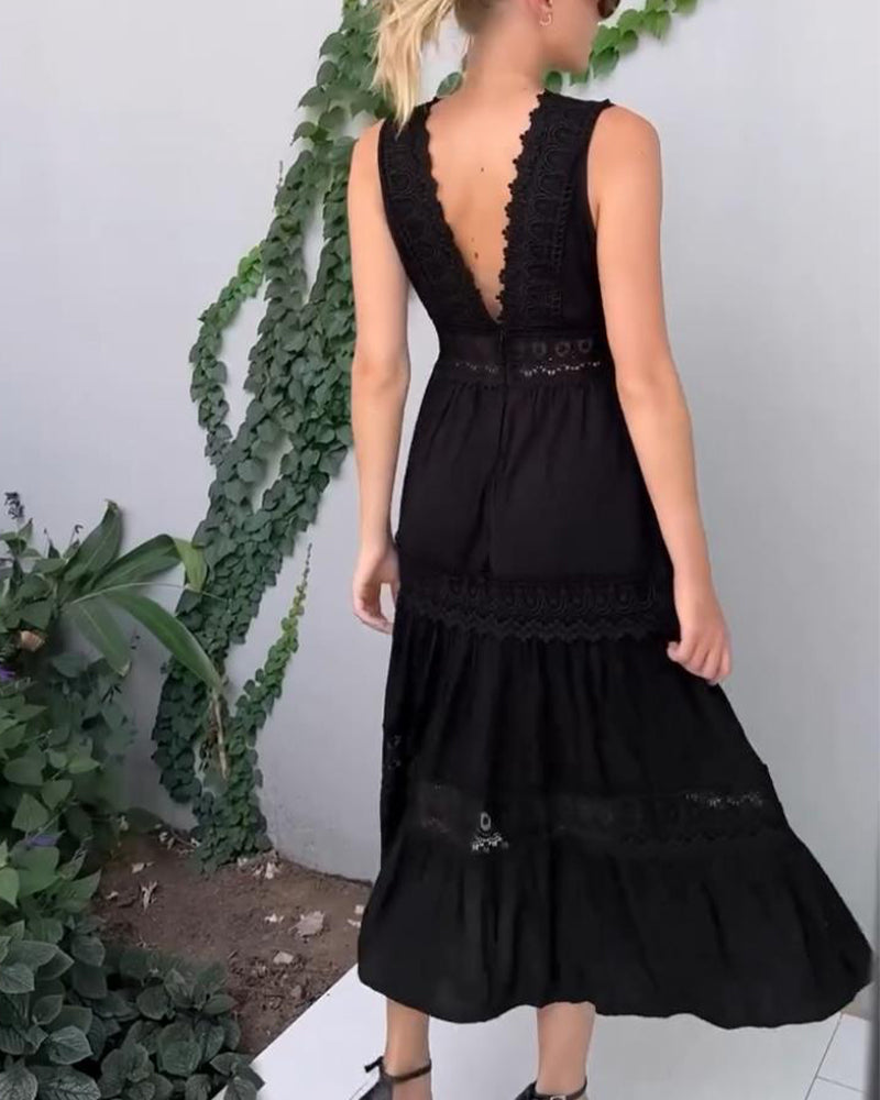 Mouwloze Midi-Jurk Met Kanten Details | Navando