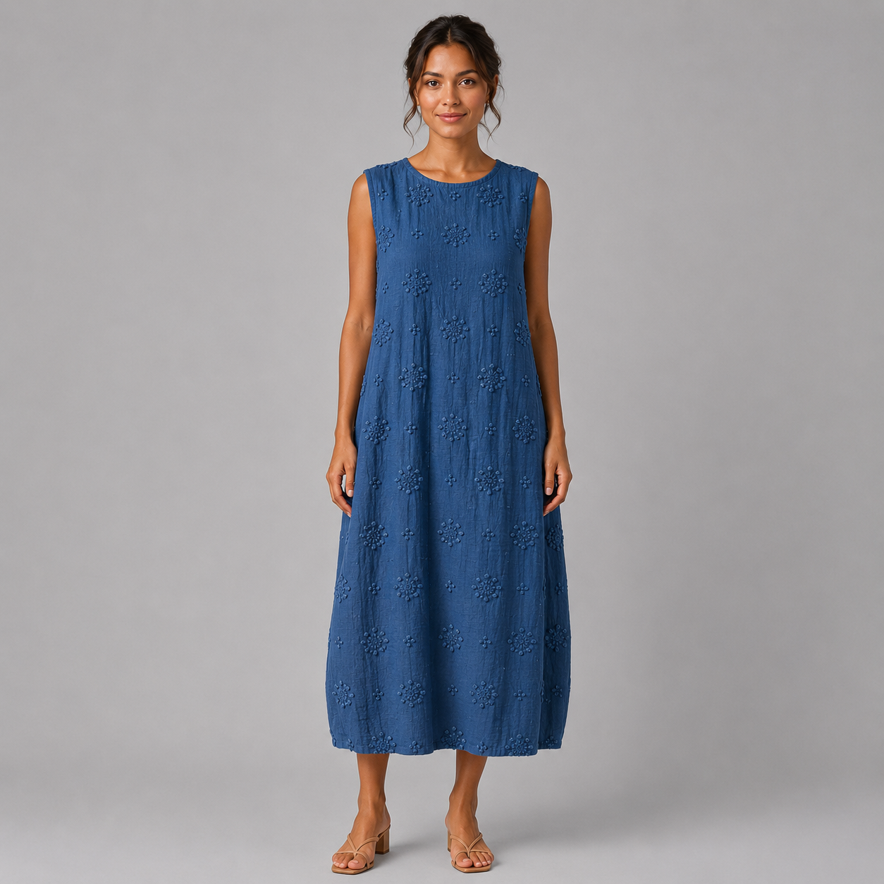 Ärmelloses Midi-Kleid Damen mit besticktem Muster | Navando