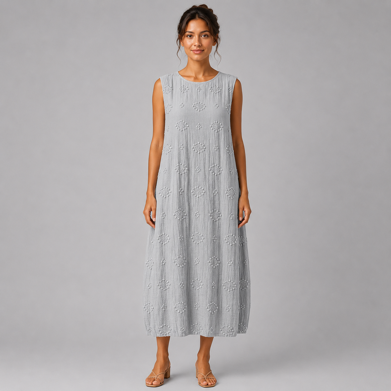 Ärmelloses Midi-Kleid Damen mit besticktem Muster | Navando