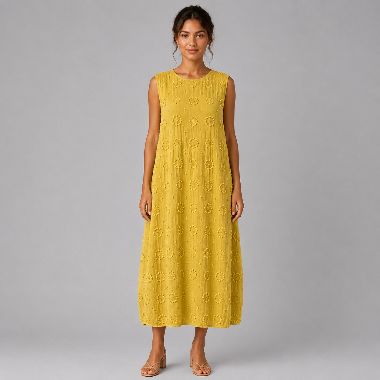 Ärmelloses Midi-Kleid Damen mit besticktem Muster | Navando