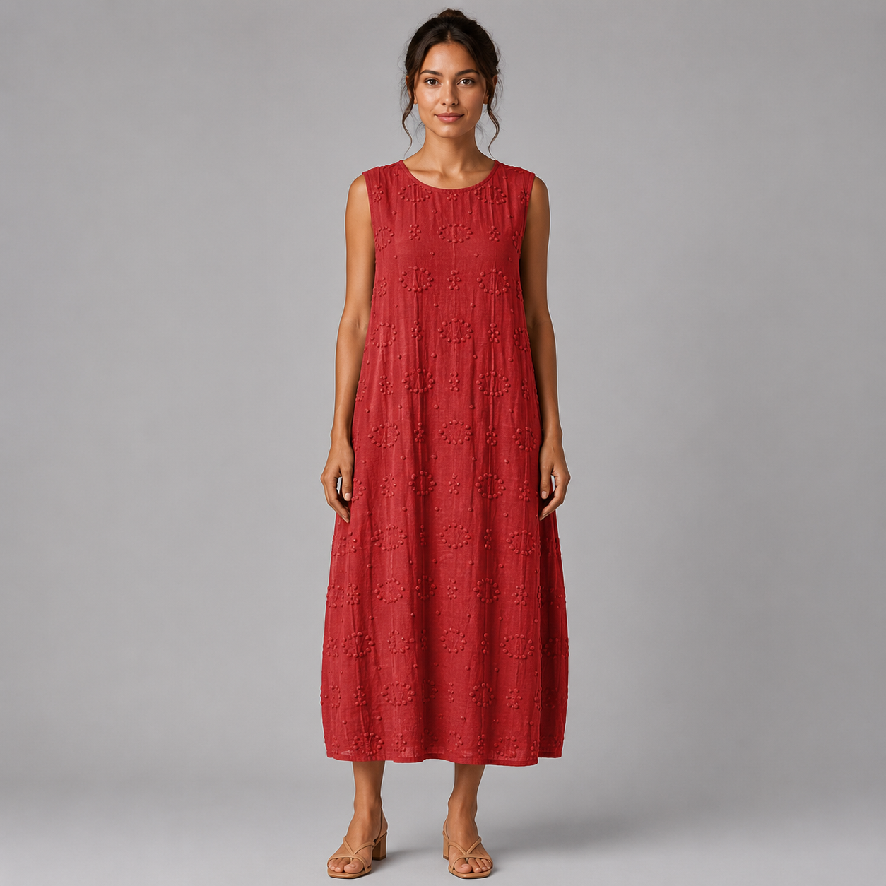 Ärmelloses Midi-Kleid Damen mit besticktem Muster | Navando