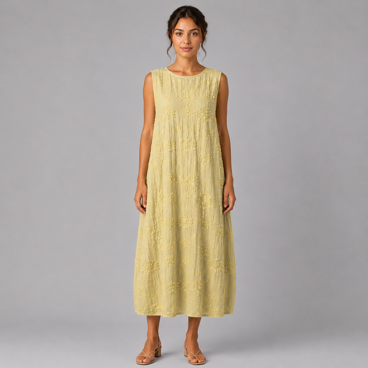 Ärmelloses Midi-Kleid Damen mit besticktem Muster | Navando