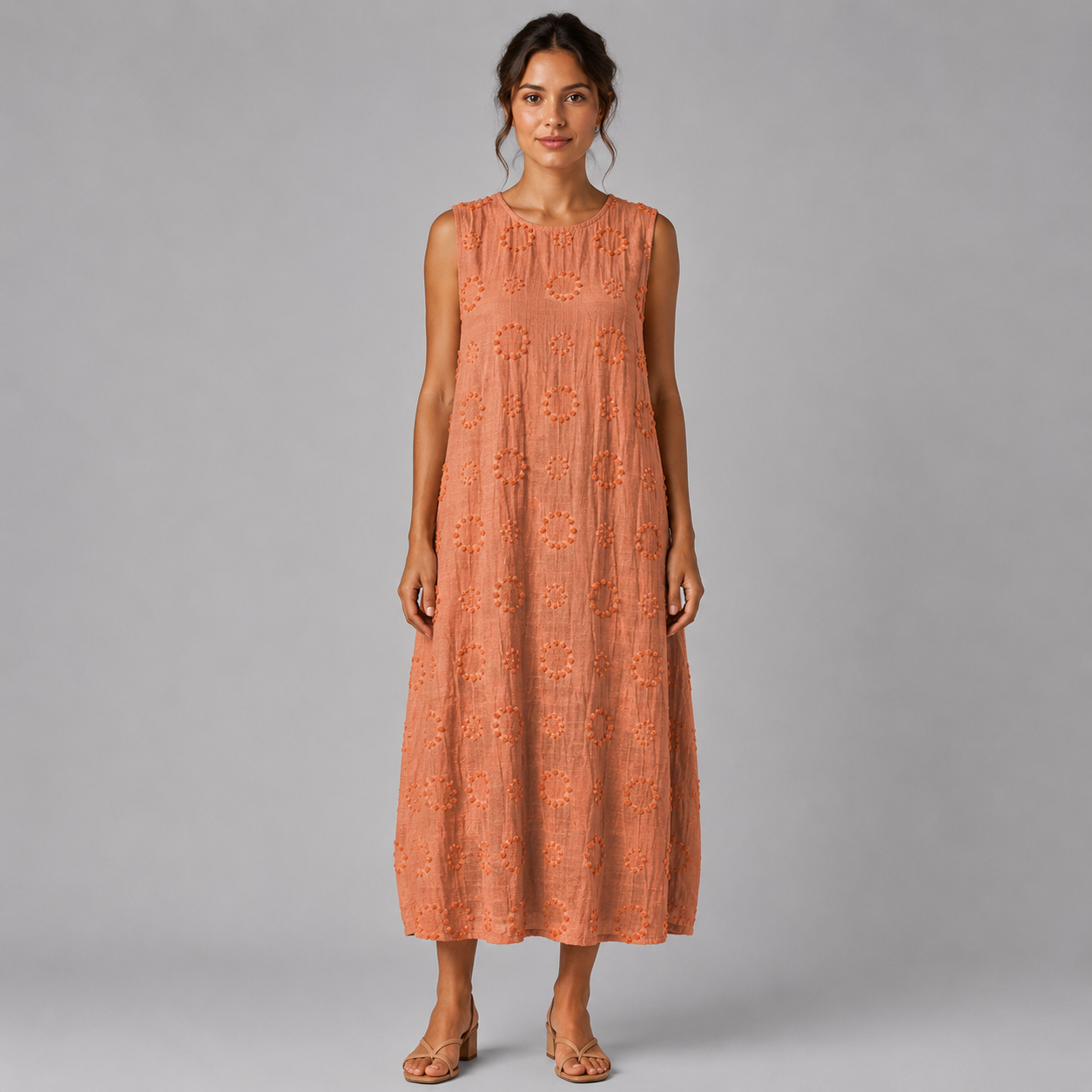 Ärmelloses Midi-Kleid Damen mit besticktem Muster | Navando
