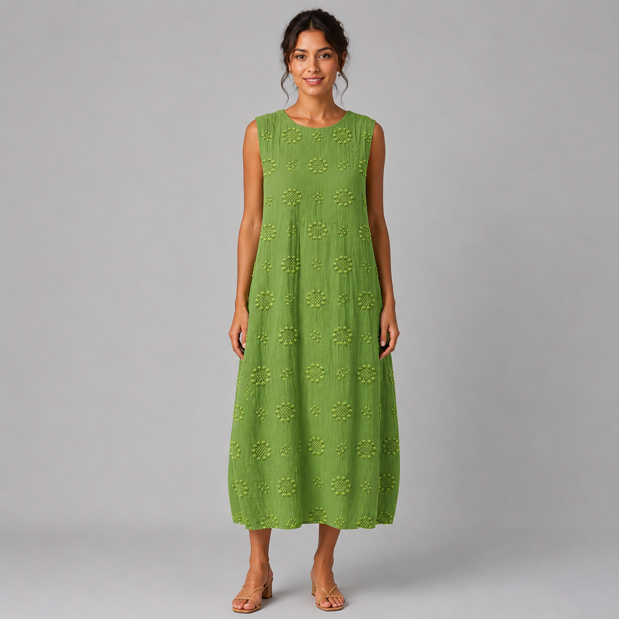 Ärmelloses Midi-Kleid Damen mit besticktem Muster | Navando