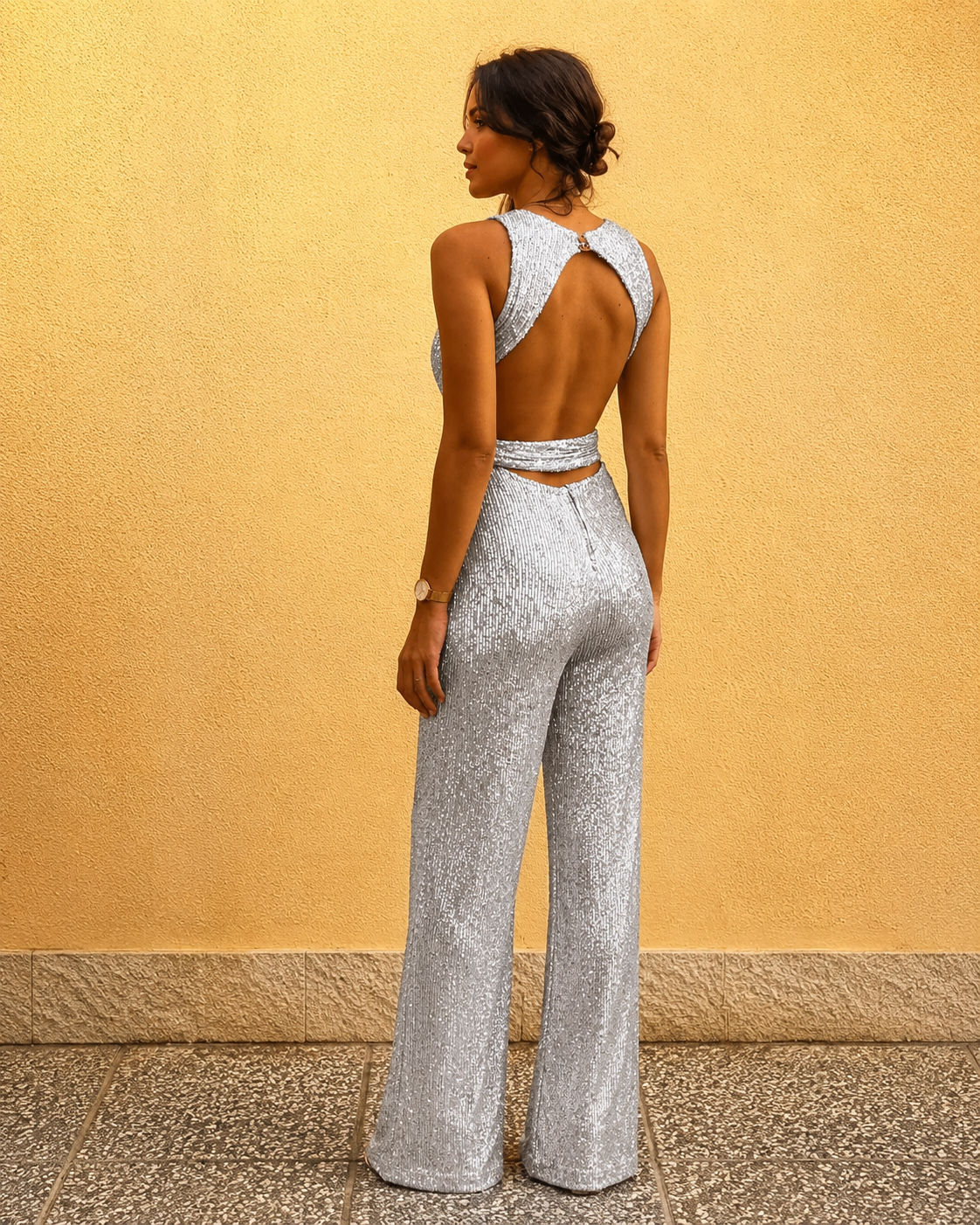 Mouwloze Pailletten Jumpsuit Zilver | Navando