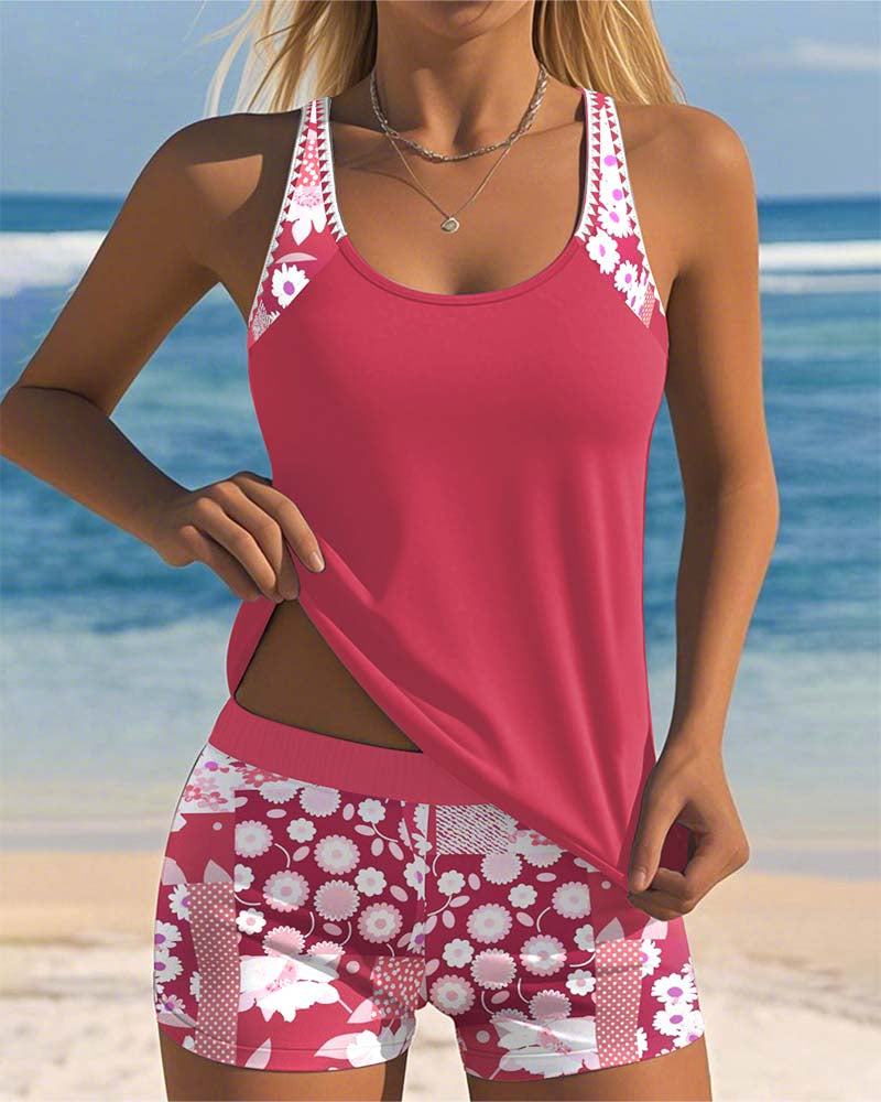 Mouwloze Tankini Met Bloemenprint En Shorts | Navando