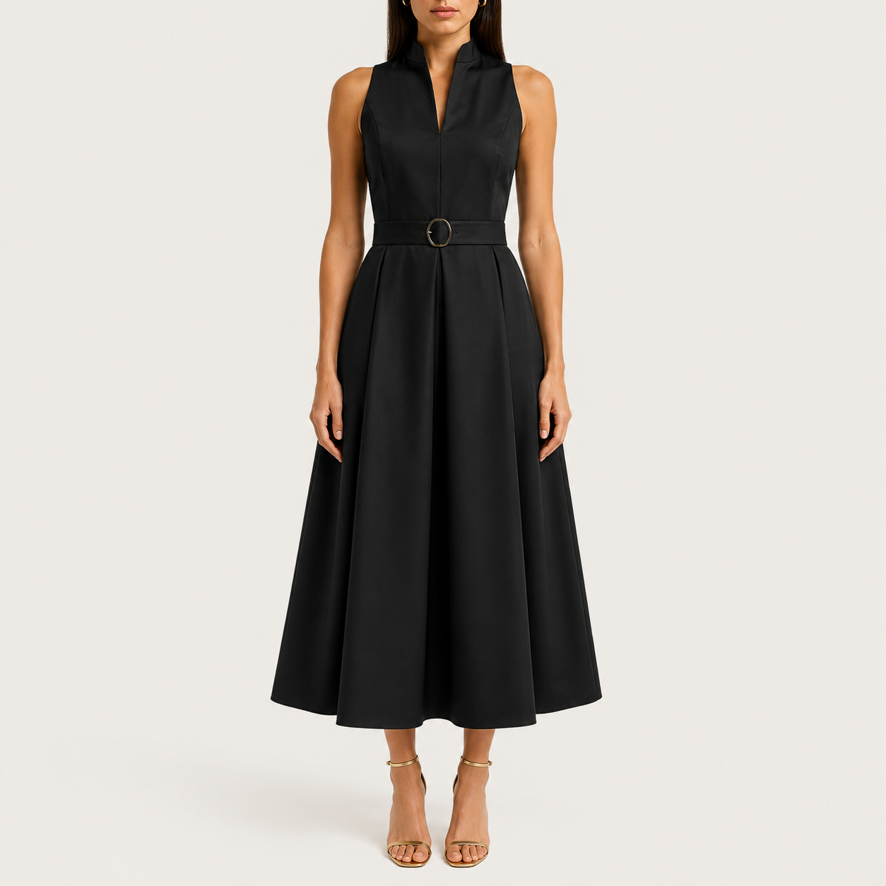 Mouwloze Zwarte Midijurk | Navando