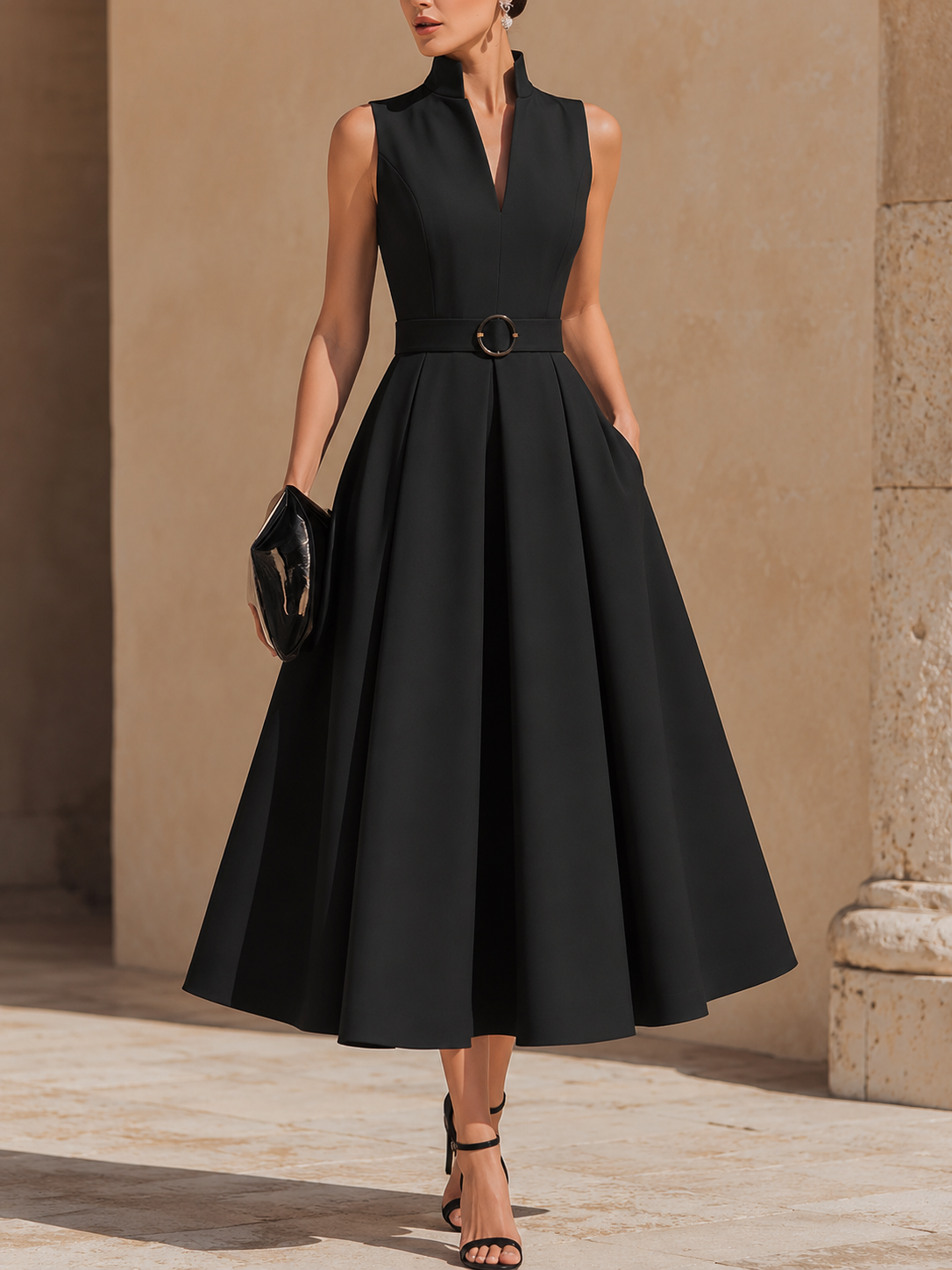 Mouwloze Zwarte Midijurk | Navando