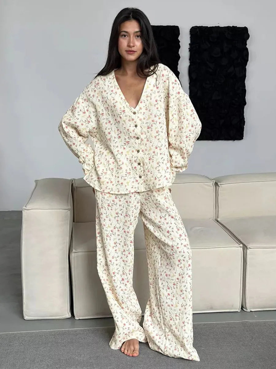 Muzuleva | Gedrukt pyjama set met lange mouwen 4