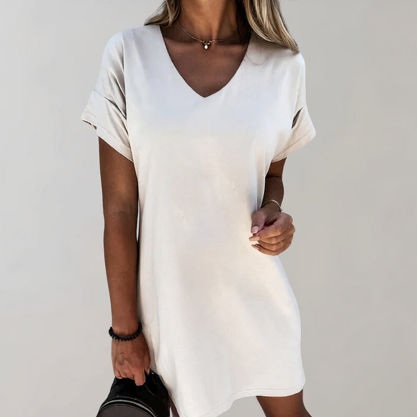 Lilia - Casual Midi Jurk met Korte Mouwen en V-Hals voor dames