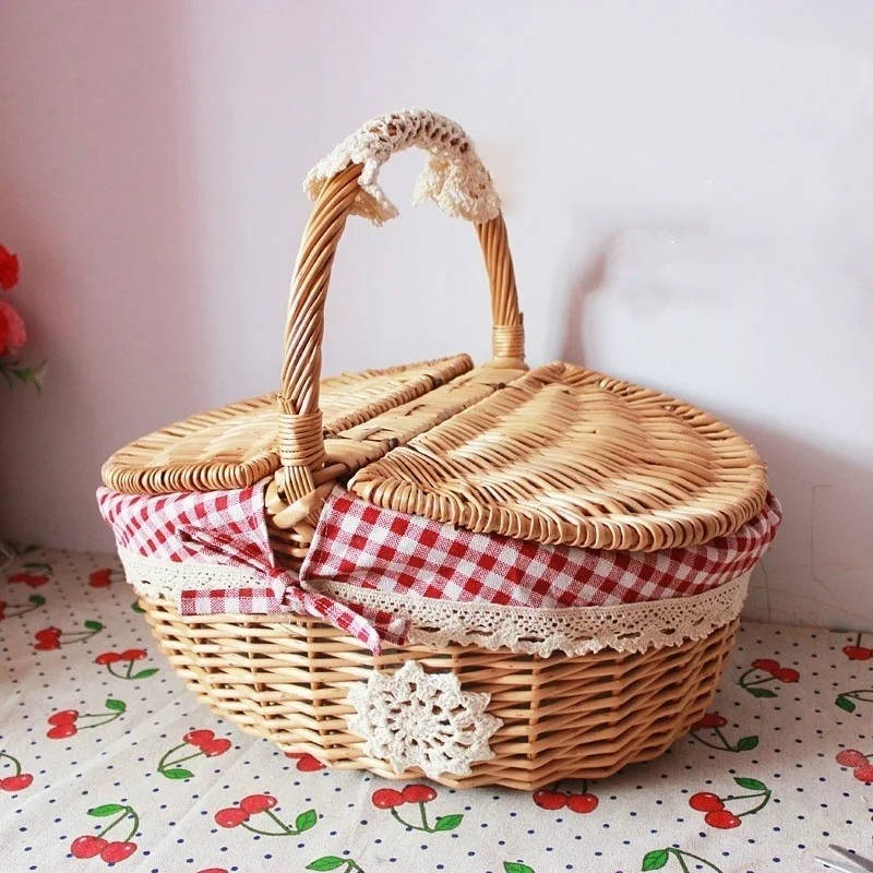 Natuurlijke Rieten | Ovale Picknickmand met Dubbele Deksels 2