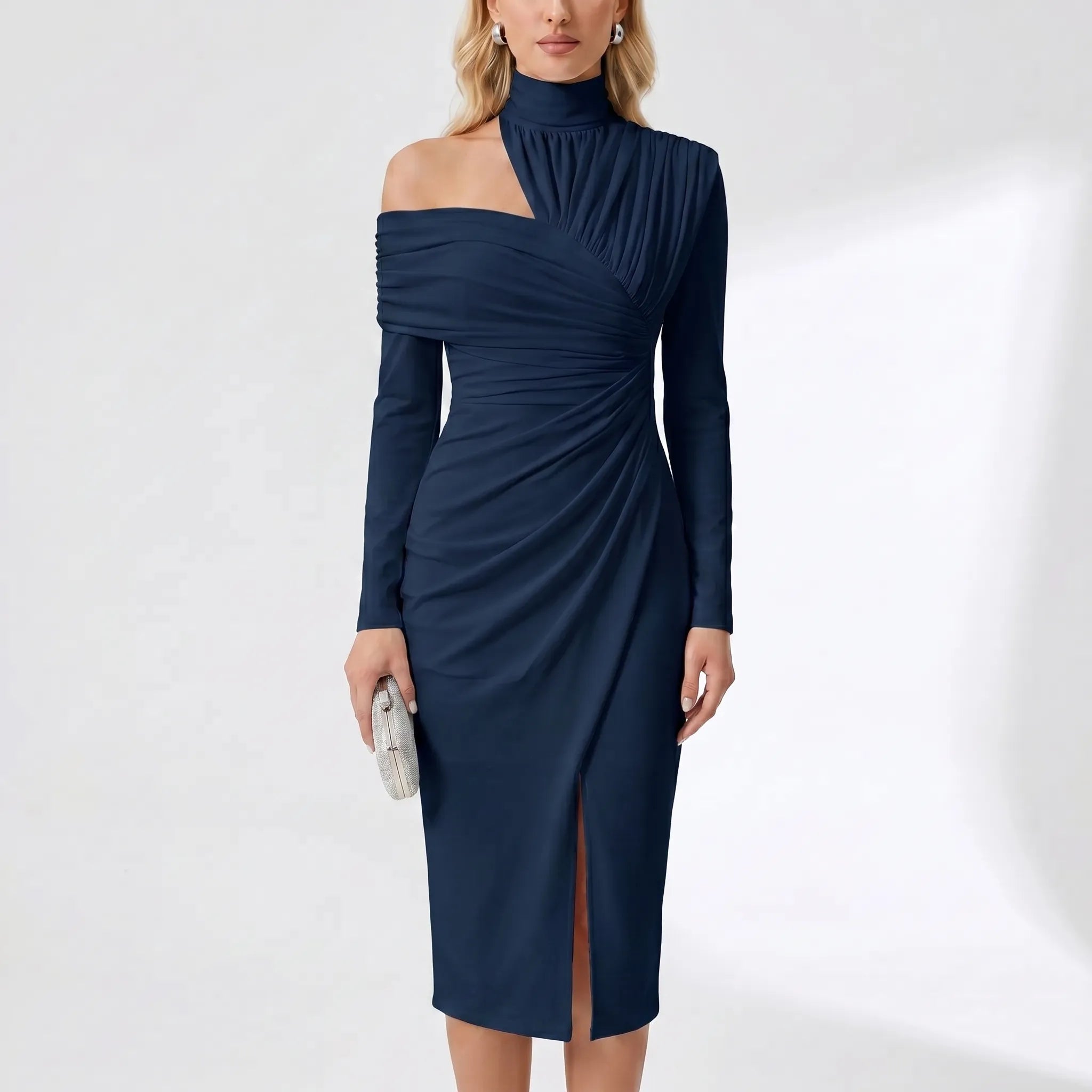 Navando | Asymmetrische Midi-Jurk Met Drapering
