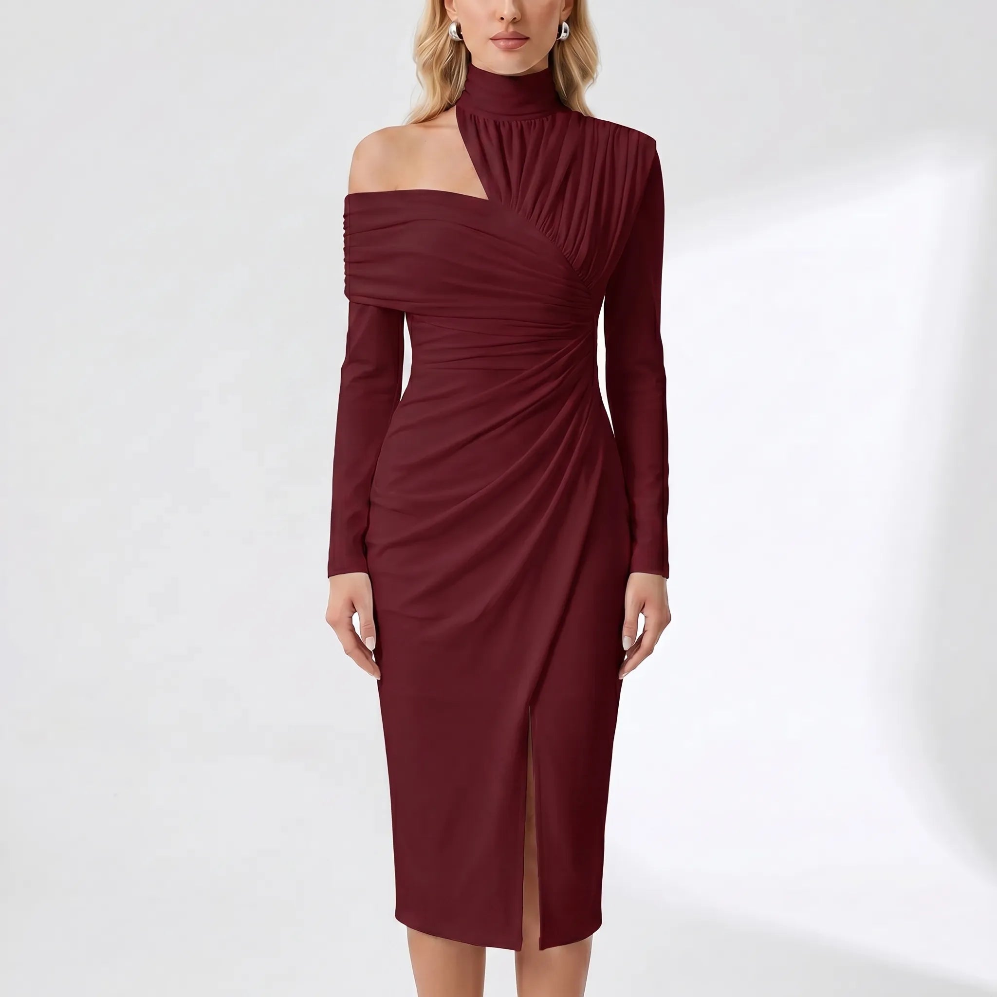 Navando | Asymmetrische Midi-Jurk Met Drapering